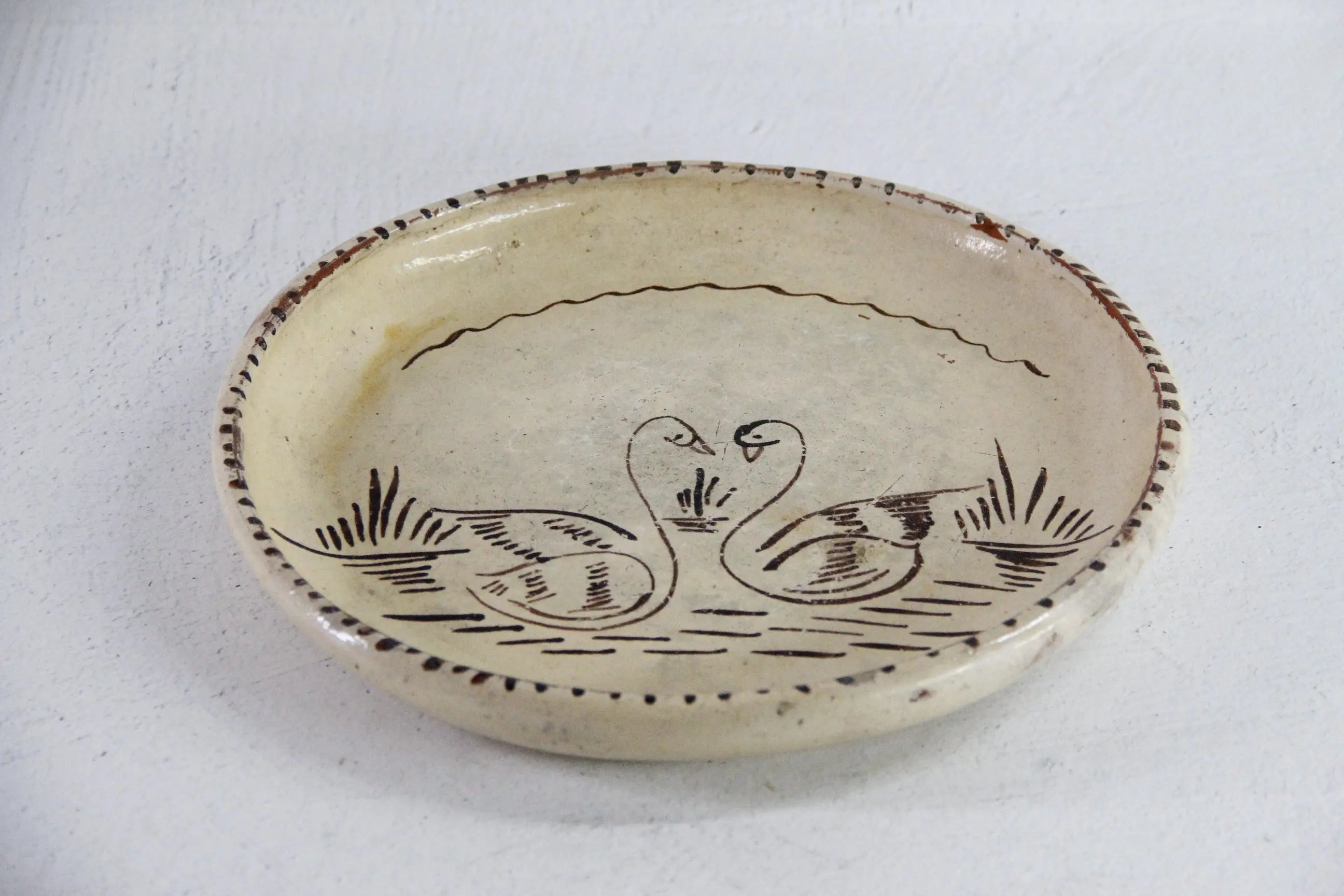 Vintage Mexican Pottery Plate | Tzintzuntzan Folk Art Swans  Debra Hall Lifestyle
