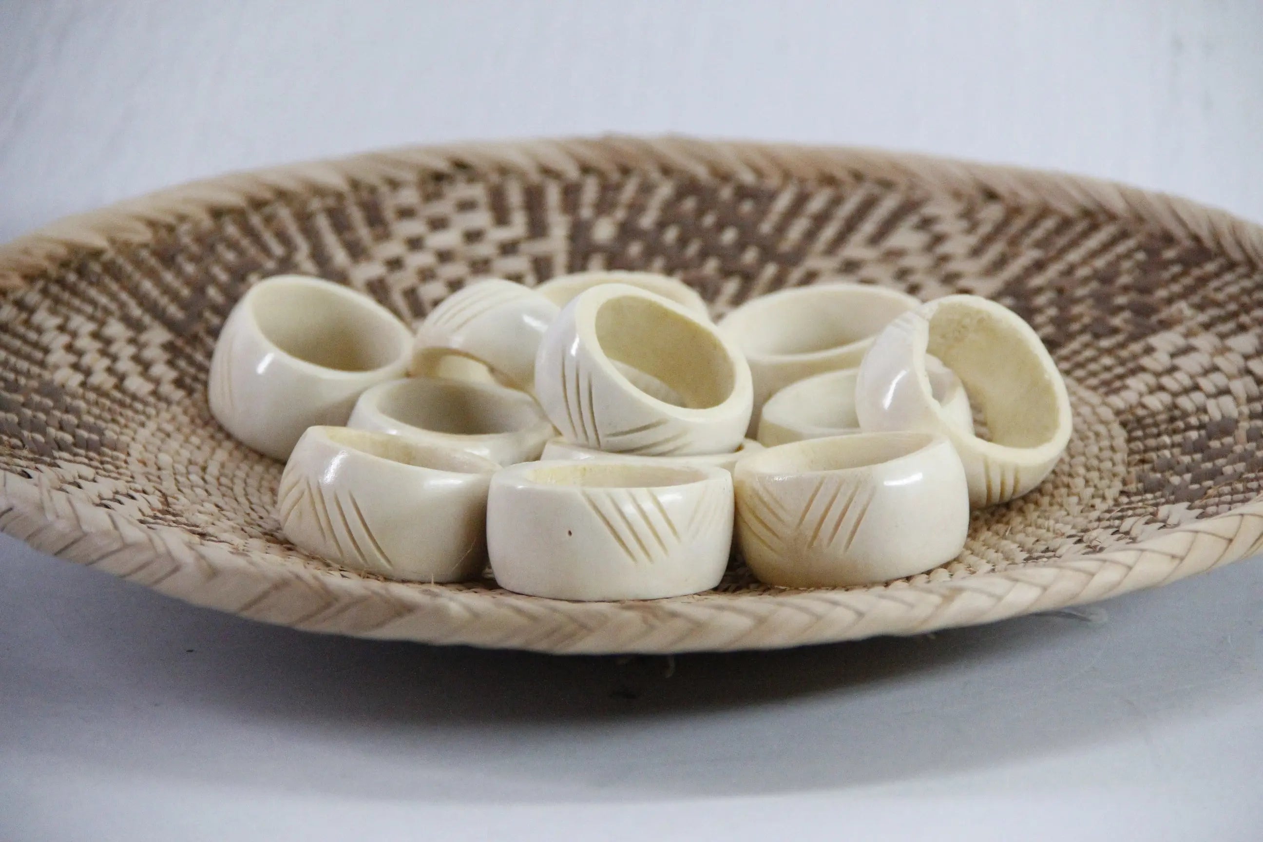 Vintage Napkin Ring | White Carved Bone-Natural 6 Pcs.  Debra Hall Lifestyle