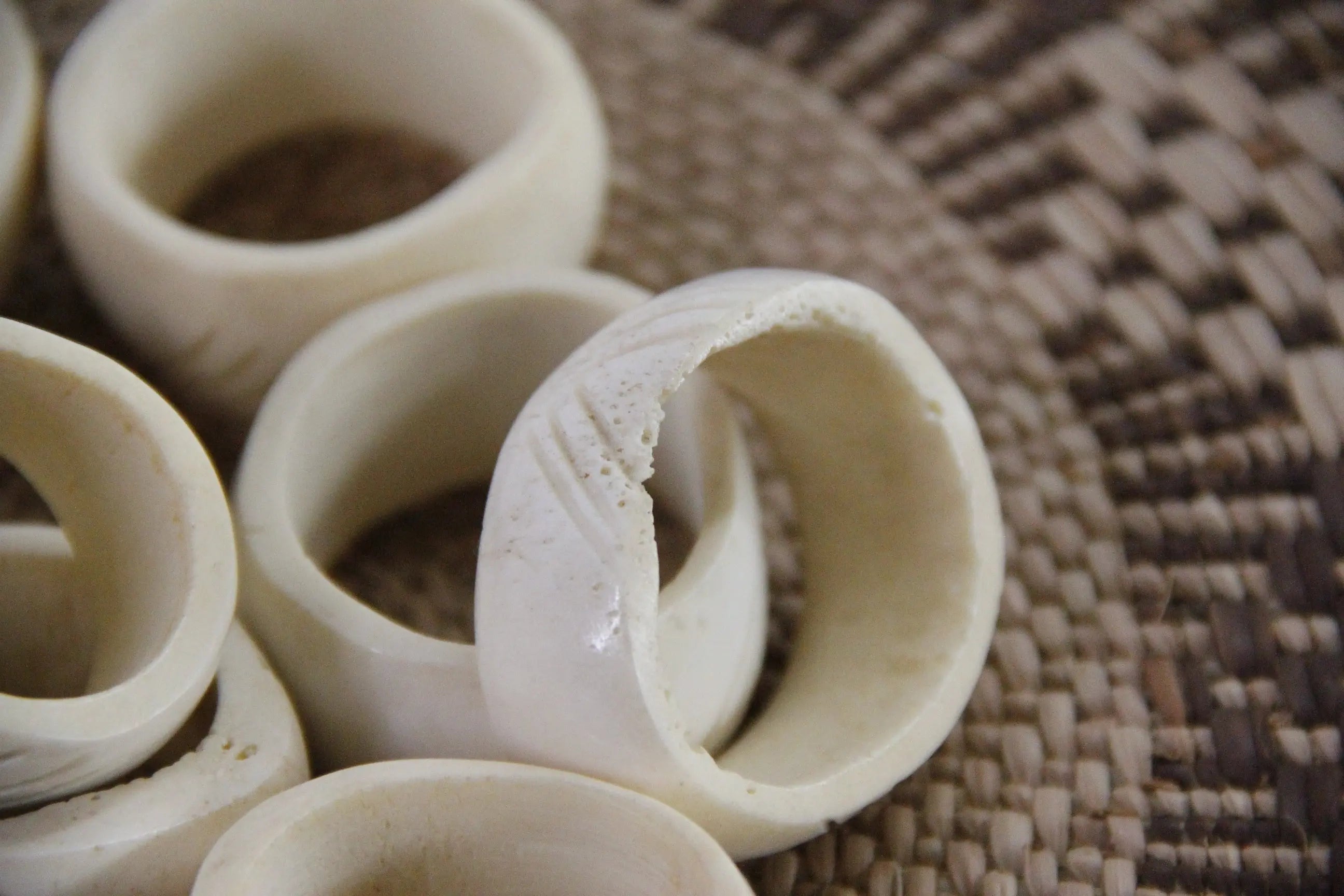 Vintage Napkin Ring | White Carved Bone-Natural 6 Pcs.  Debra Hall Lifestyle