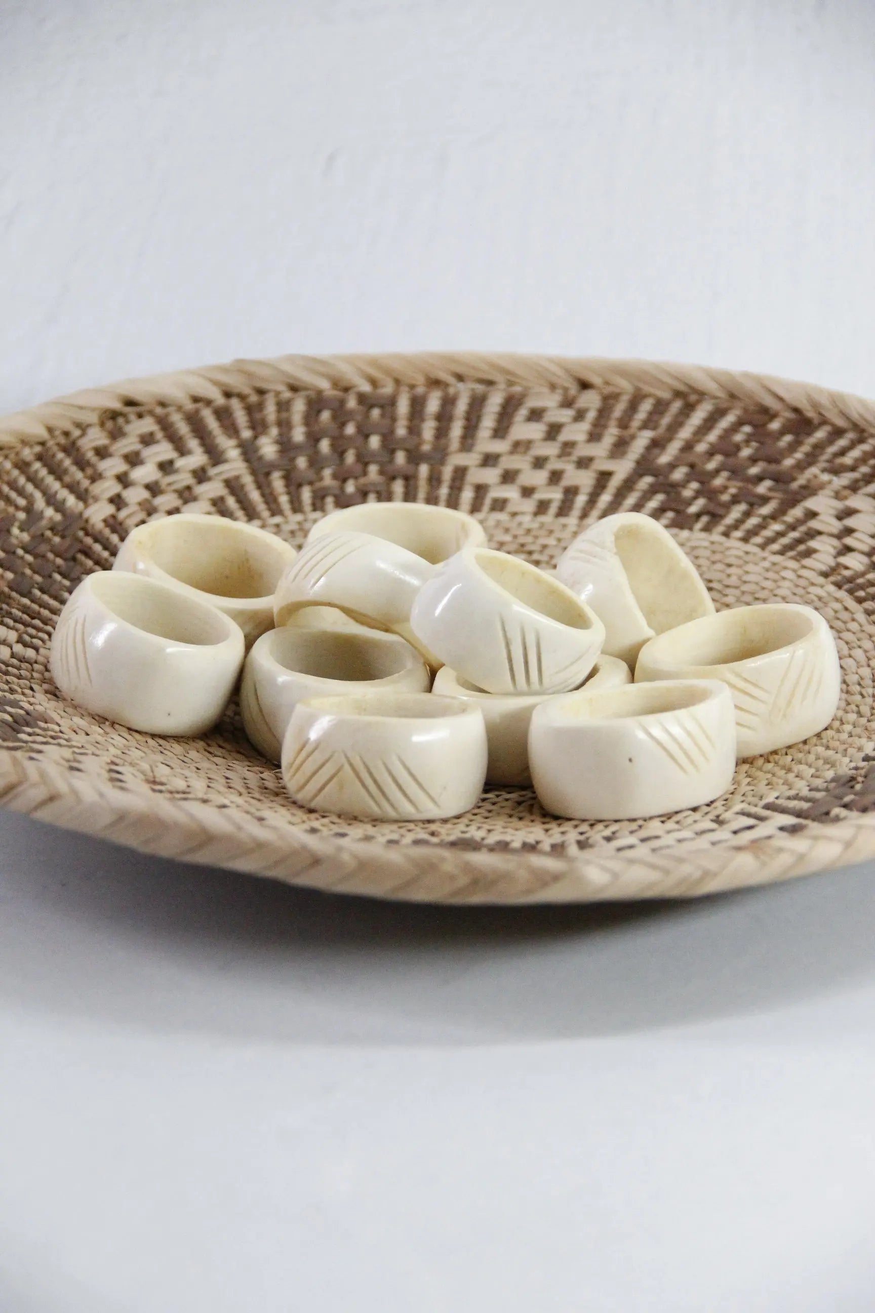Vintage Napkin Ring | White Carved Bone-Natural 6 Pcs.  Debra Hall Lifestyle