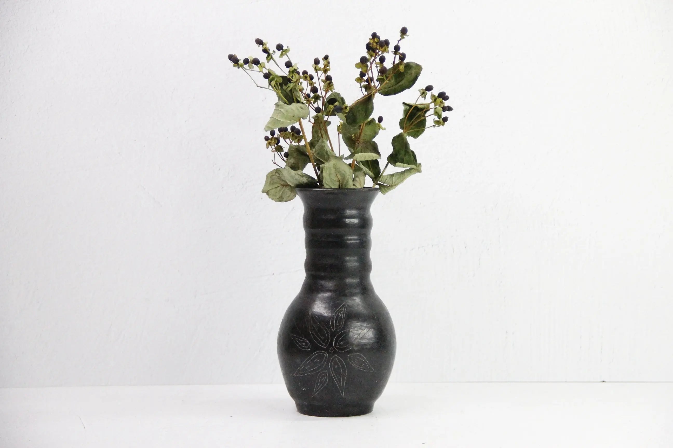 Vintage Oaxaca Black Pottery Vase | Signed Vessel  Debra Hall Lifestyle