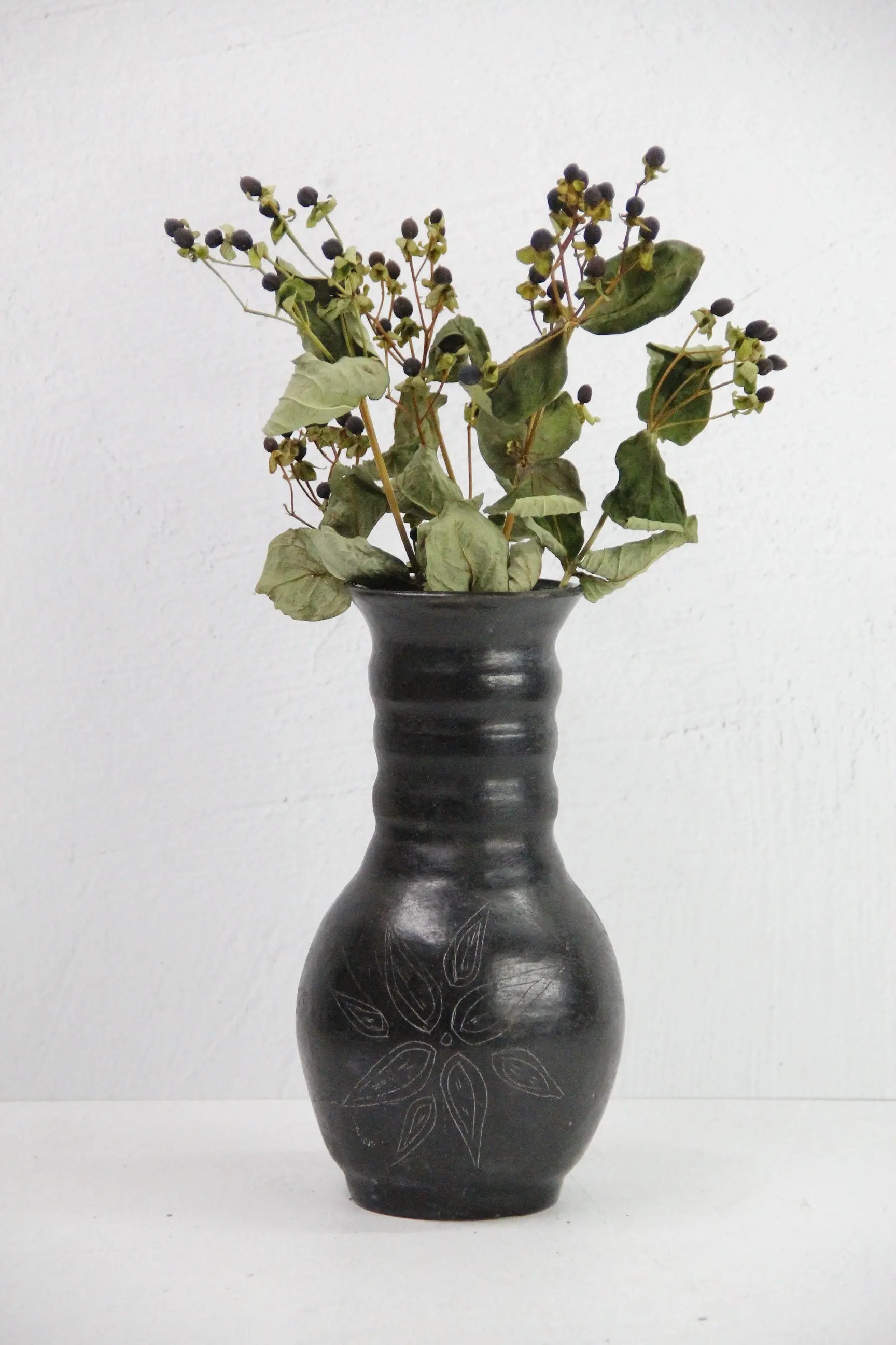 Vintage Oaxaca Black Pottery Vase | Signed Vessel  Debra Hall Lifestyle