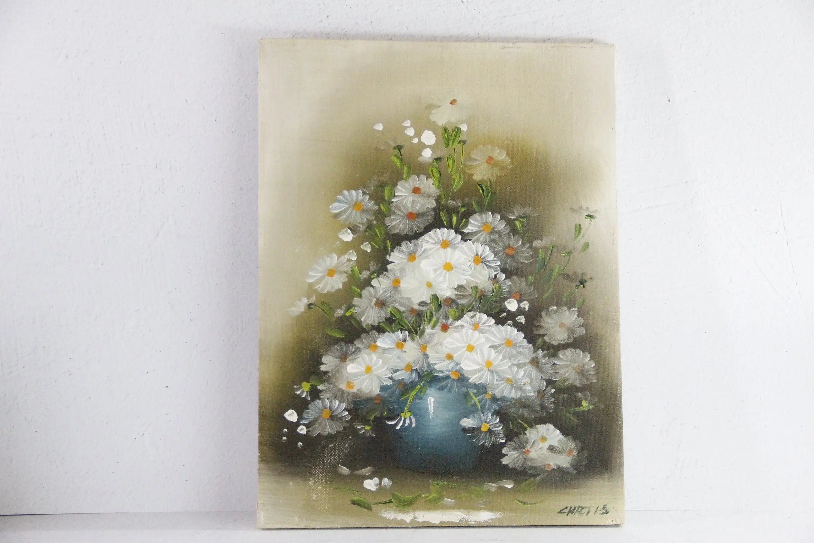Vintage Oil On Canvas Painting | White Daisies Floral Signed  Debra Hall Lifestyle