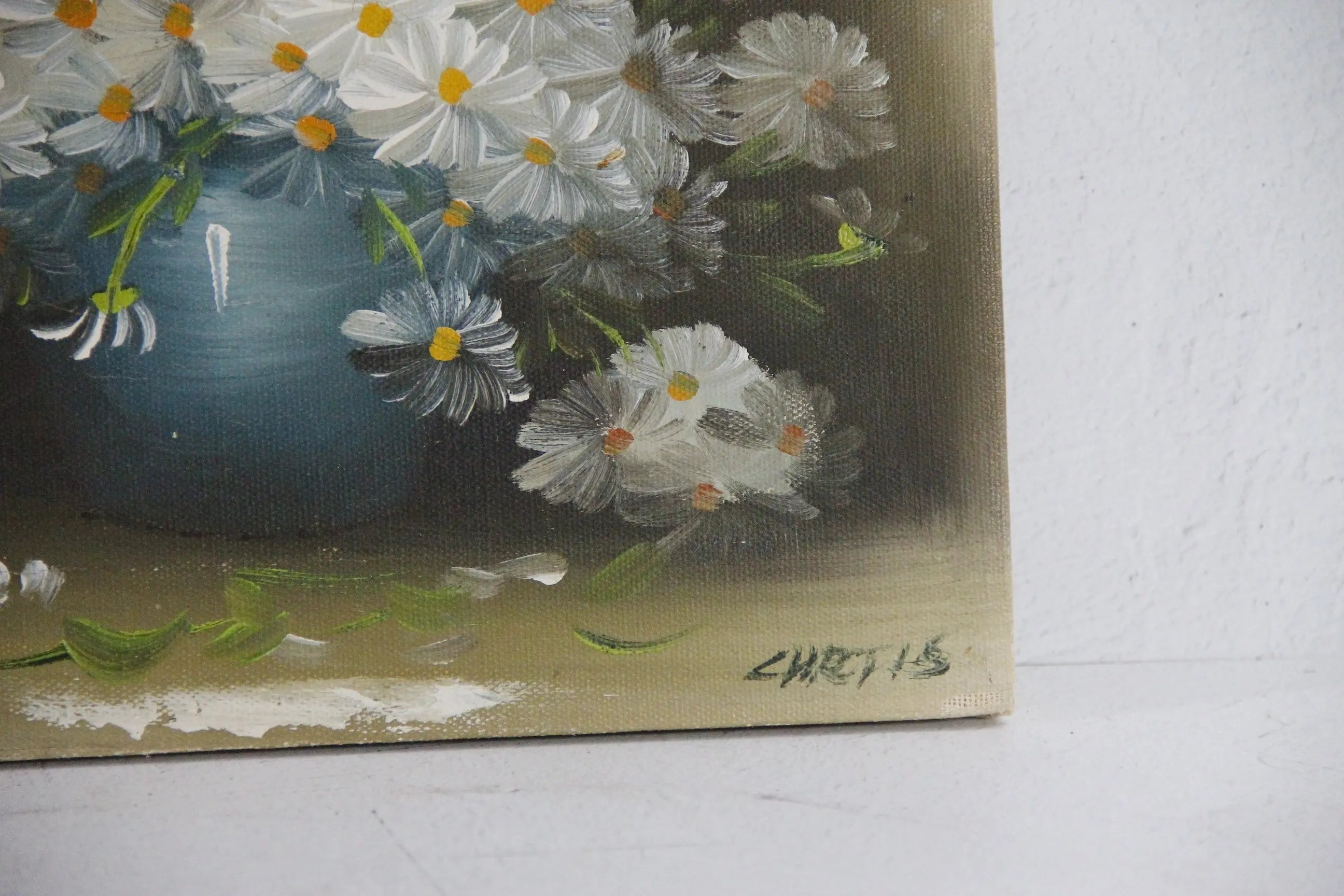 Vintage Oil On Canvas Painting | White Daisies Floral Signed  Debra Hall Lifestyle