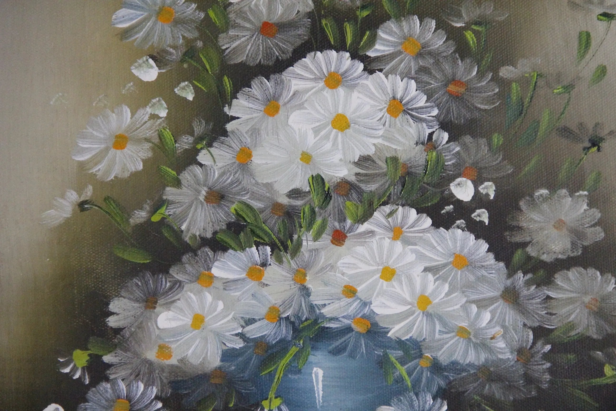 Vintage Oil On Canvas Painting | White Daisies Floral Signed  Debra Hall Lifestyle