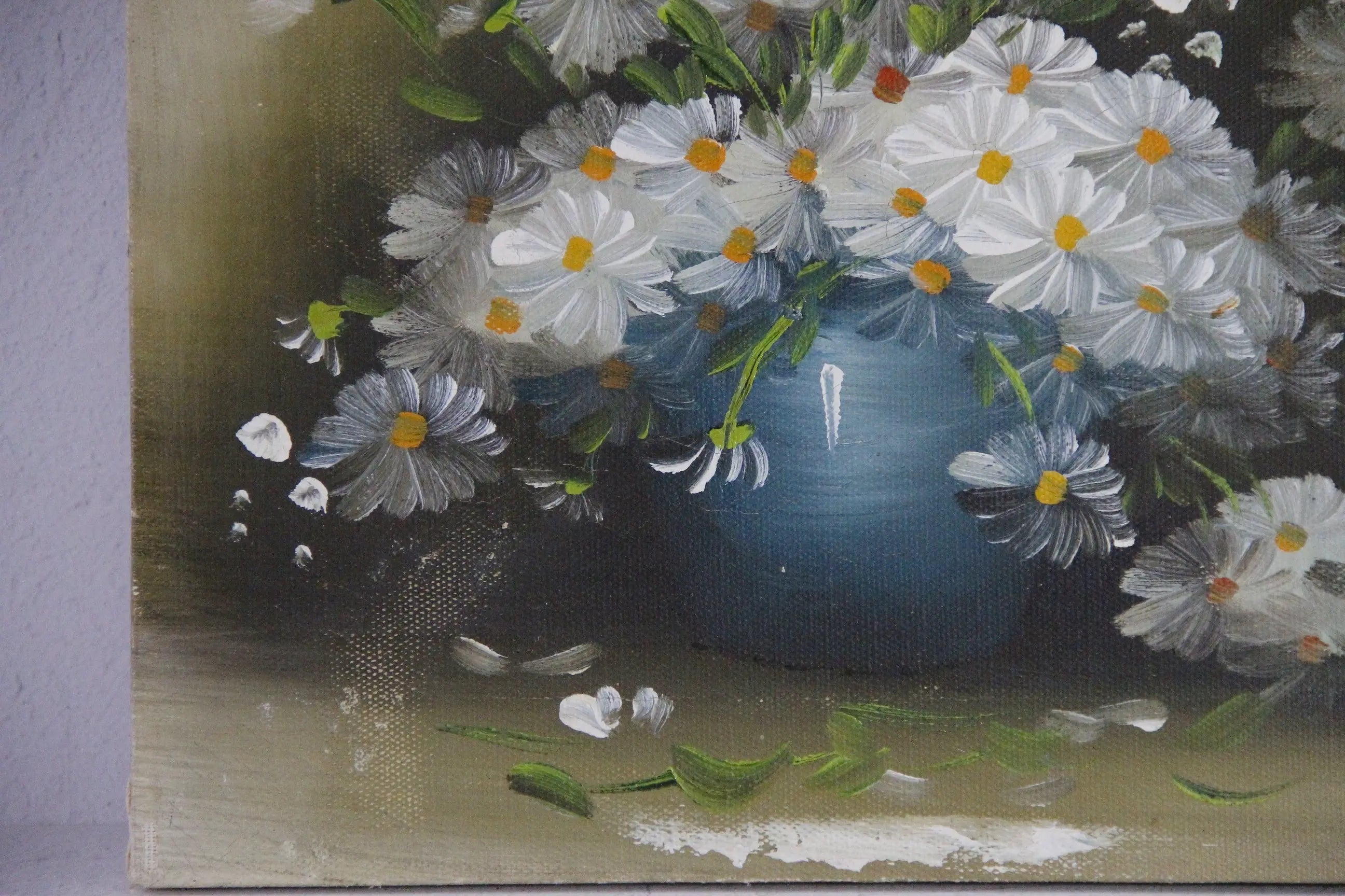 Vintage Oil On Canvas Painting | White Daisies Floral Signed  Debra Hall Lifestyle