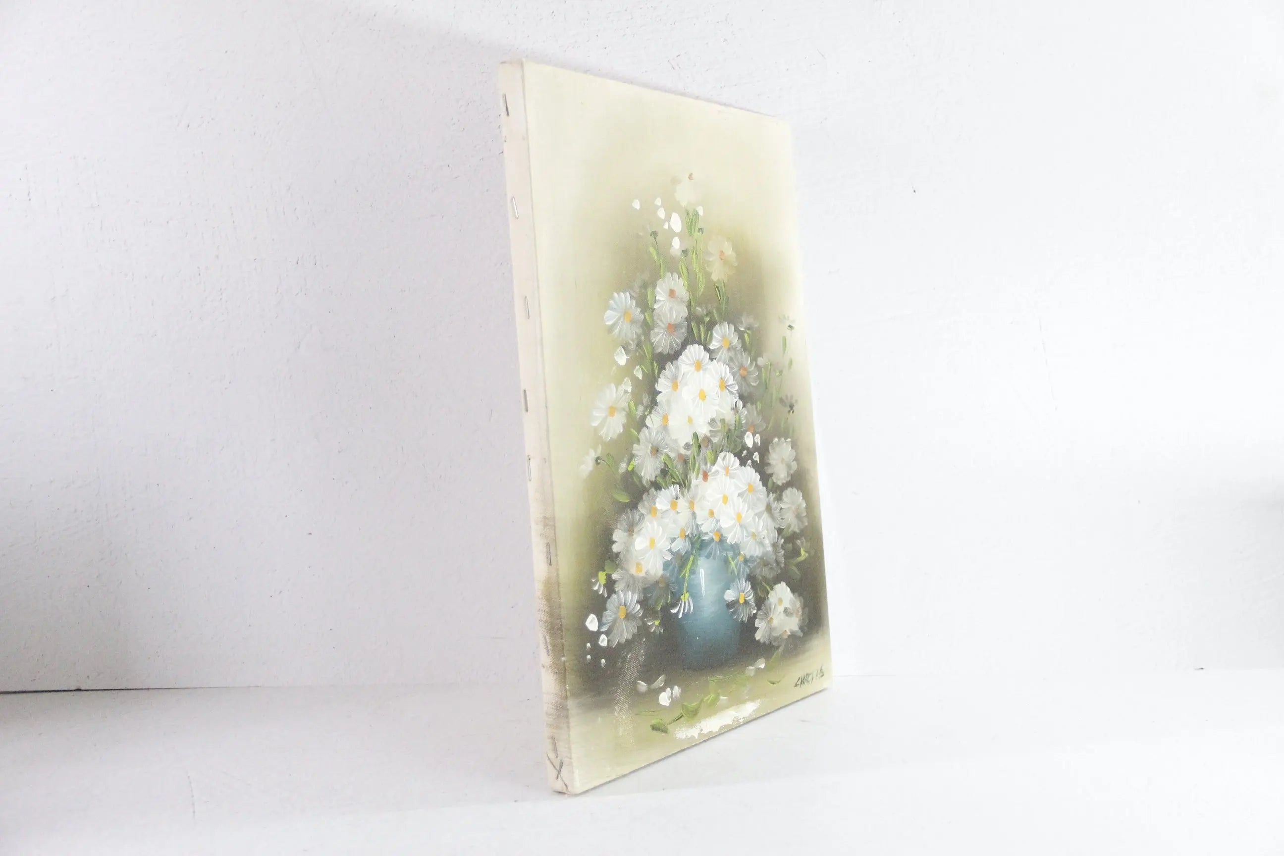 Vintage Oil On Canvas Painting | White Daisies Floral Signed  Debra Hall Lifestyle