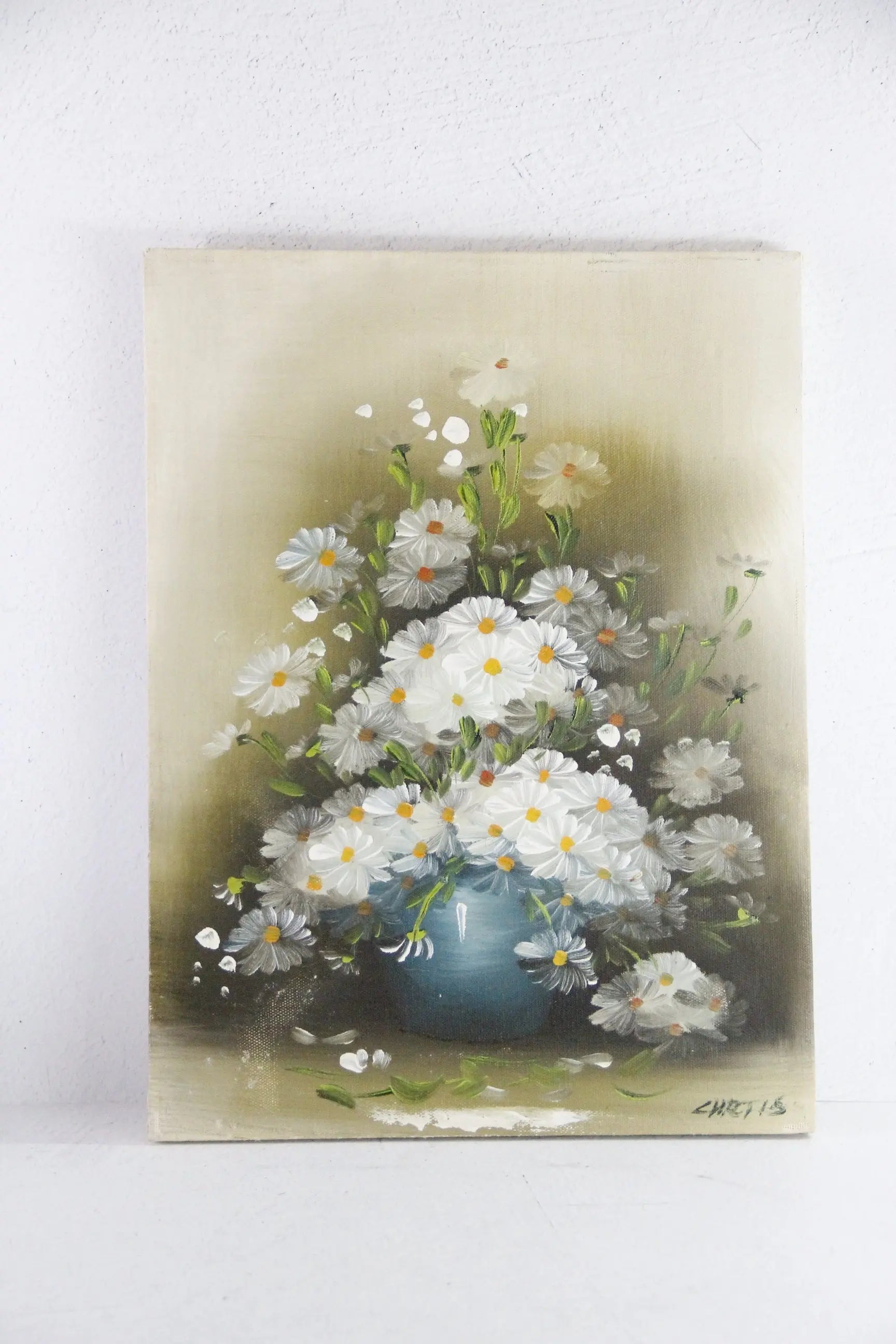 Vintage Oil On Canvas Painting | White Daisies Floral Signed  Debra Hall Lifestyle