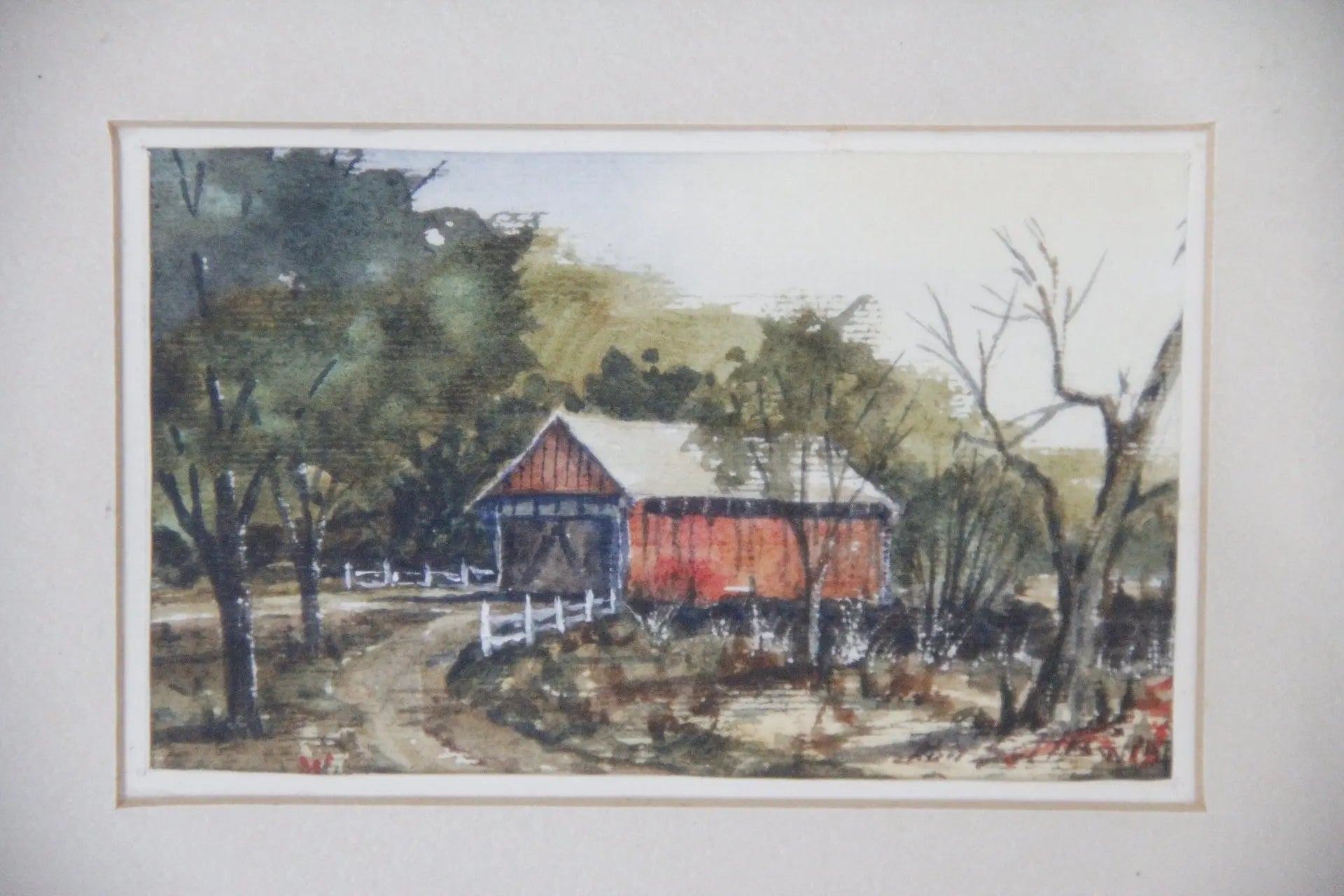 Vintage Original Watercolor Painting | Framed Ohio Bridge  Debra Hall Lifestyle