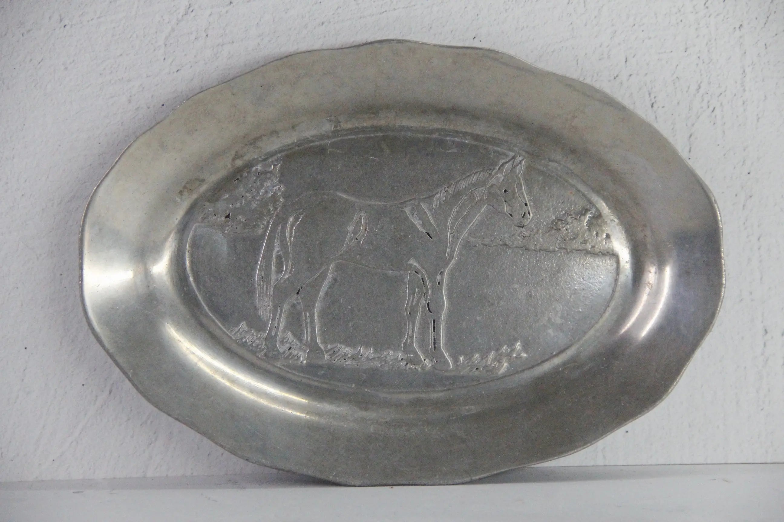 Vintage Pewter Tray | Horse Pewtarex Decorative Serving Plate  Debra Hall Lifestyle