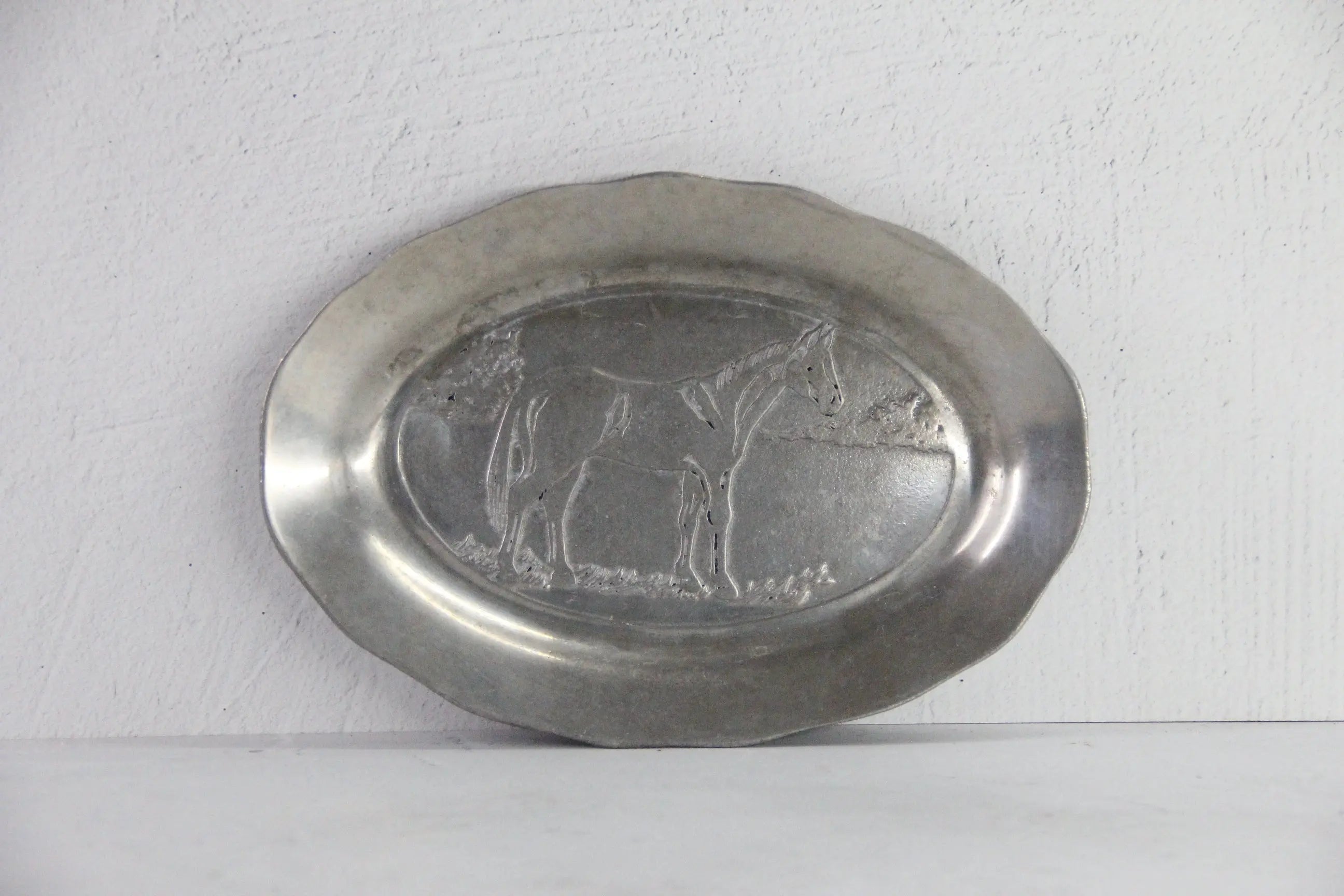 Vintage Pewter Tray | Horse Pewtarex Decorative Serving Plate  Debra Hall Lifestyle