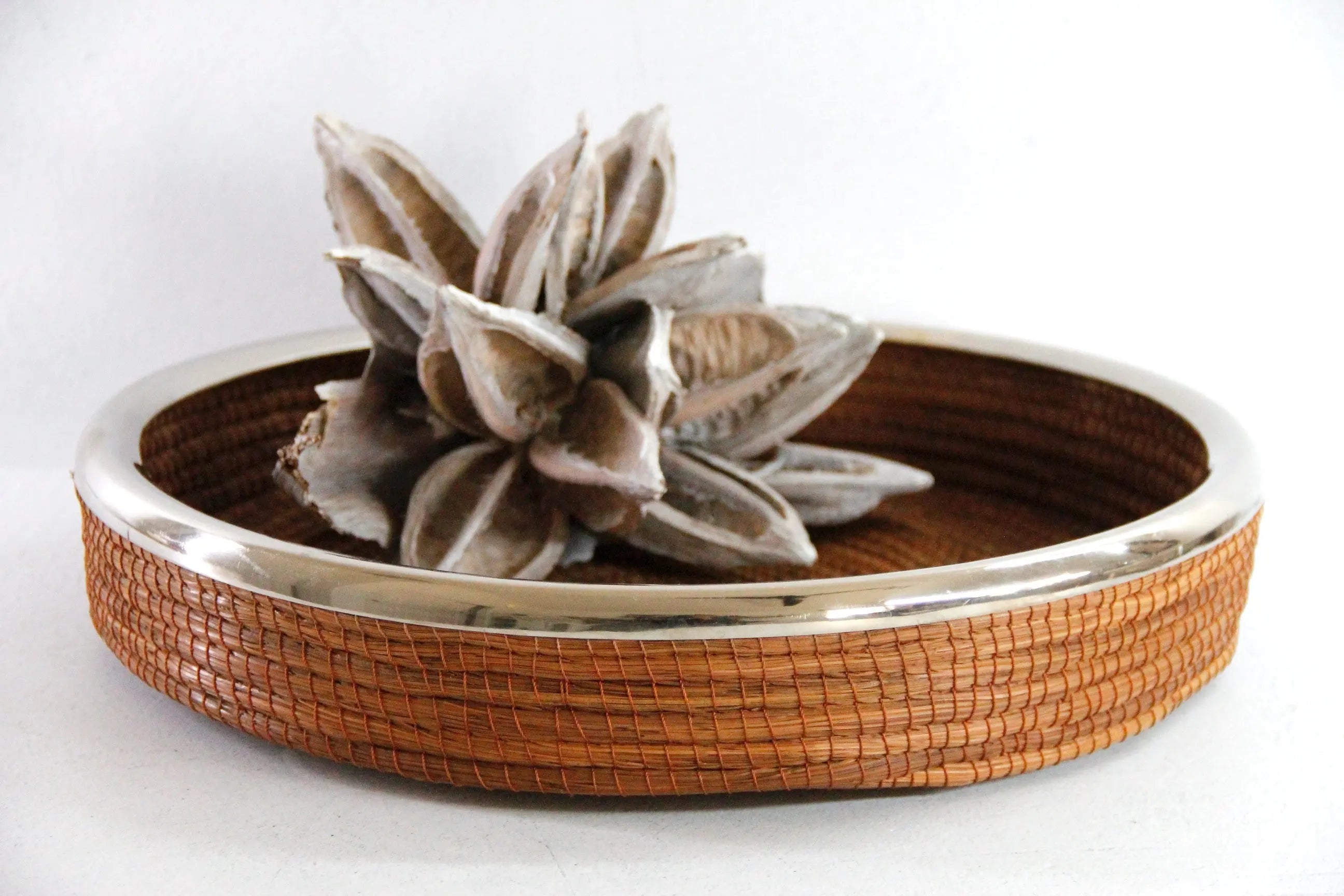 Vintage Pine Needle Basket With Nickel Trim | Midcentury  Debra Hall Lifestyle