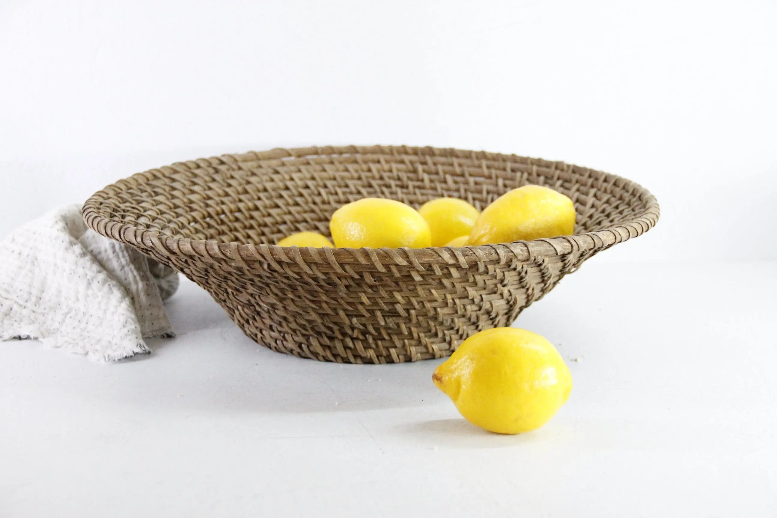 Vintage Rattan Basket | Large Coiled Fruit Bowl  Debra Hall Lifestyle