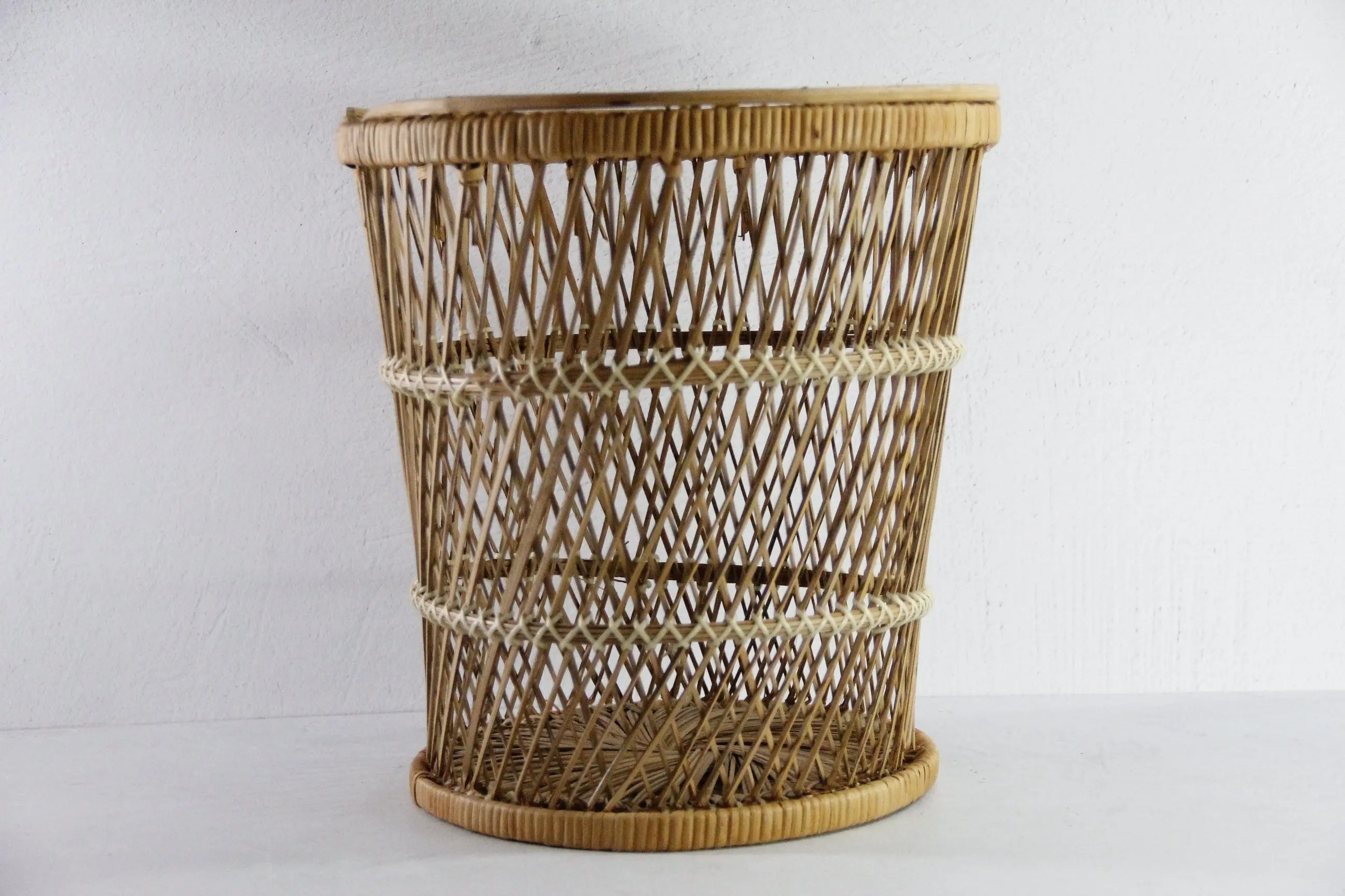 Vintage Rattan Basket | Waste Basket-Side Table Stand  Debra Hall Lifestyle