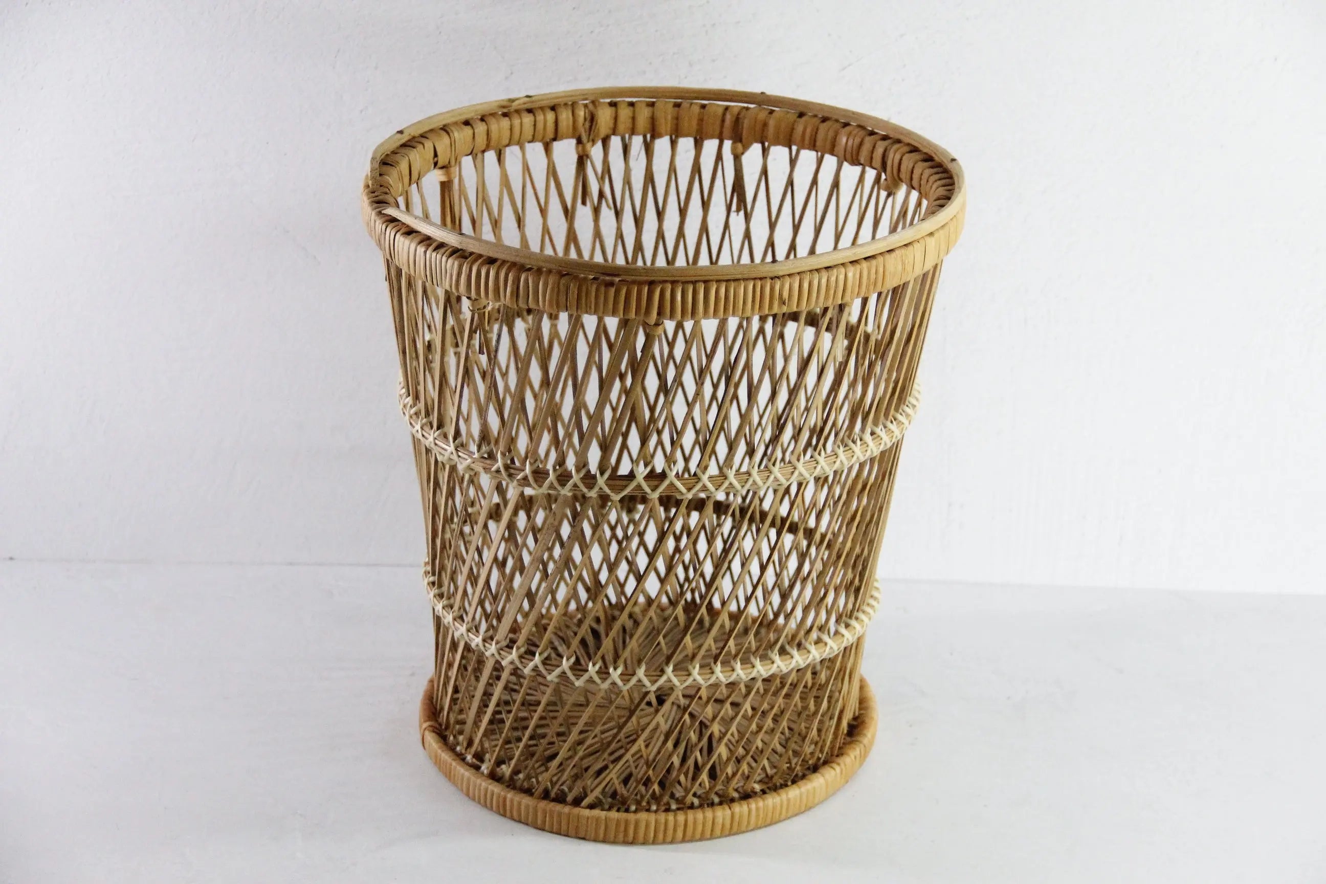 Vintage Rattan Basket | Waste Basket-Side Table Stand  Debra Hall Lifestyle