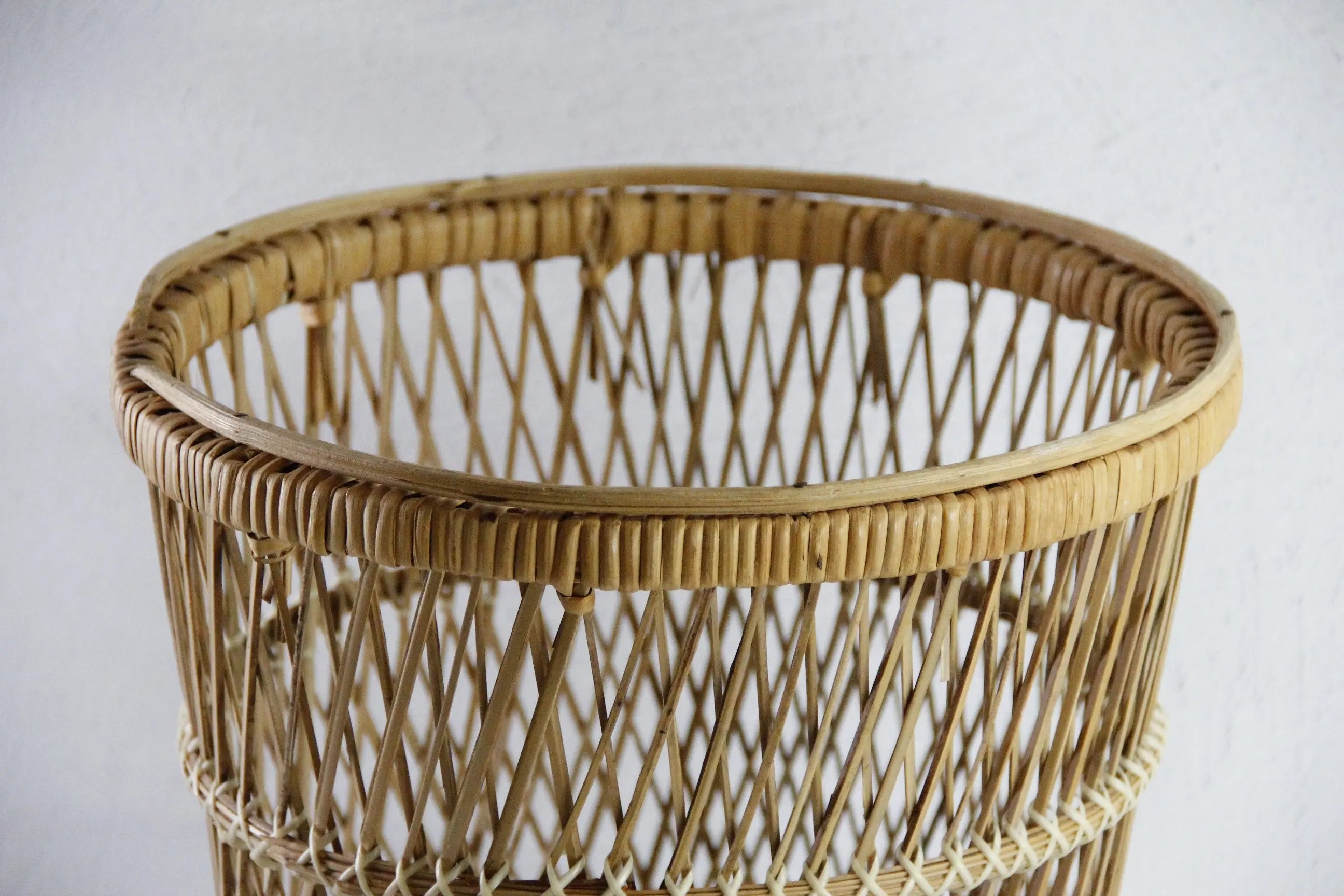 Vintage Rattan Basket | Waste Basket-Side Table Stand  Debra Hall Lifestyle