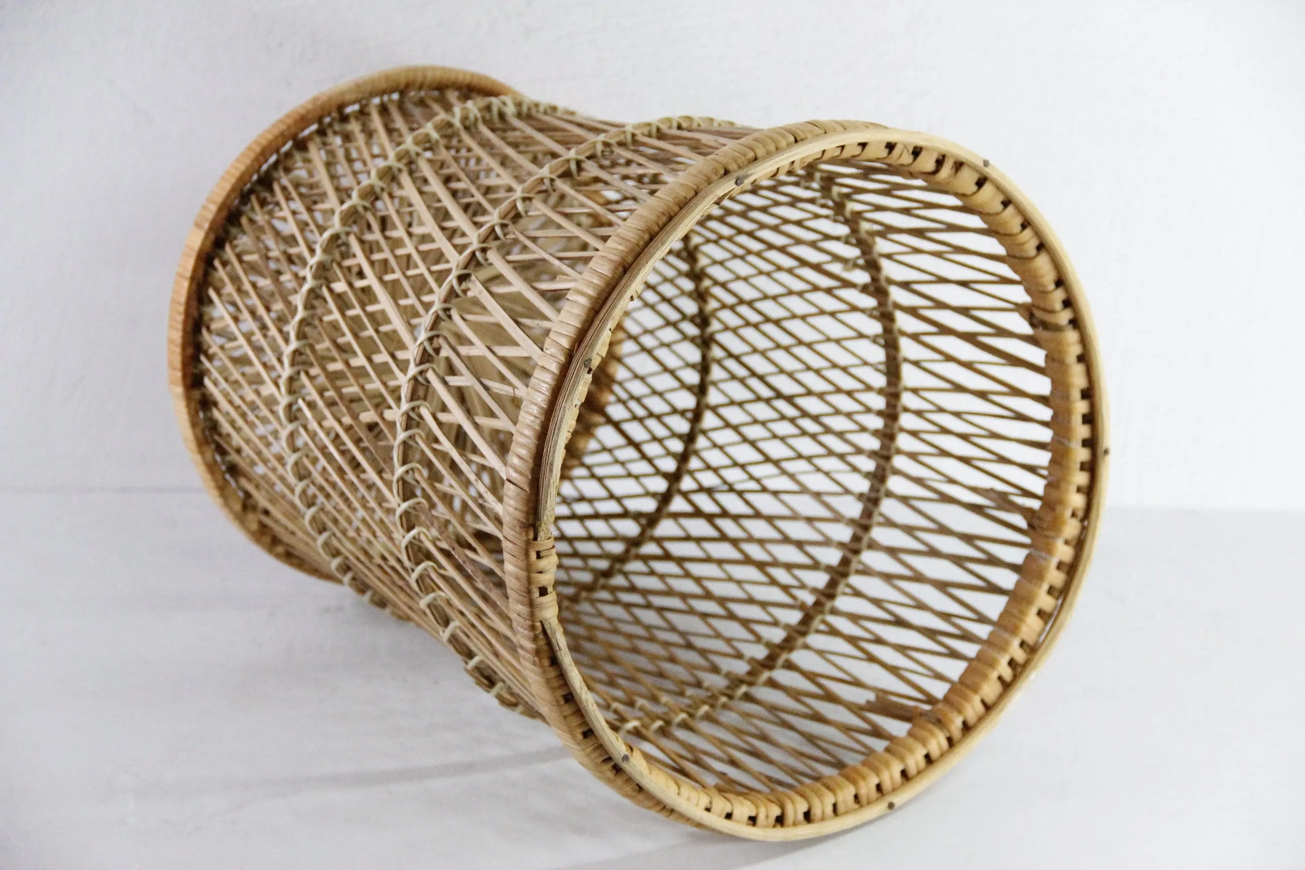 Vintage Rattan Basket | Waste Basket-Side Table Stand  Debra Hall Lifestyle
