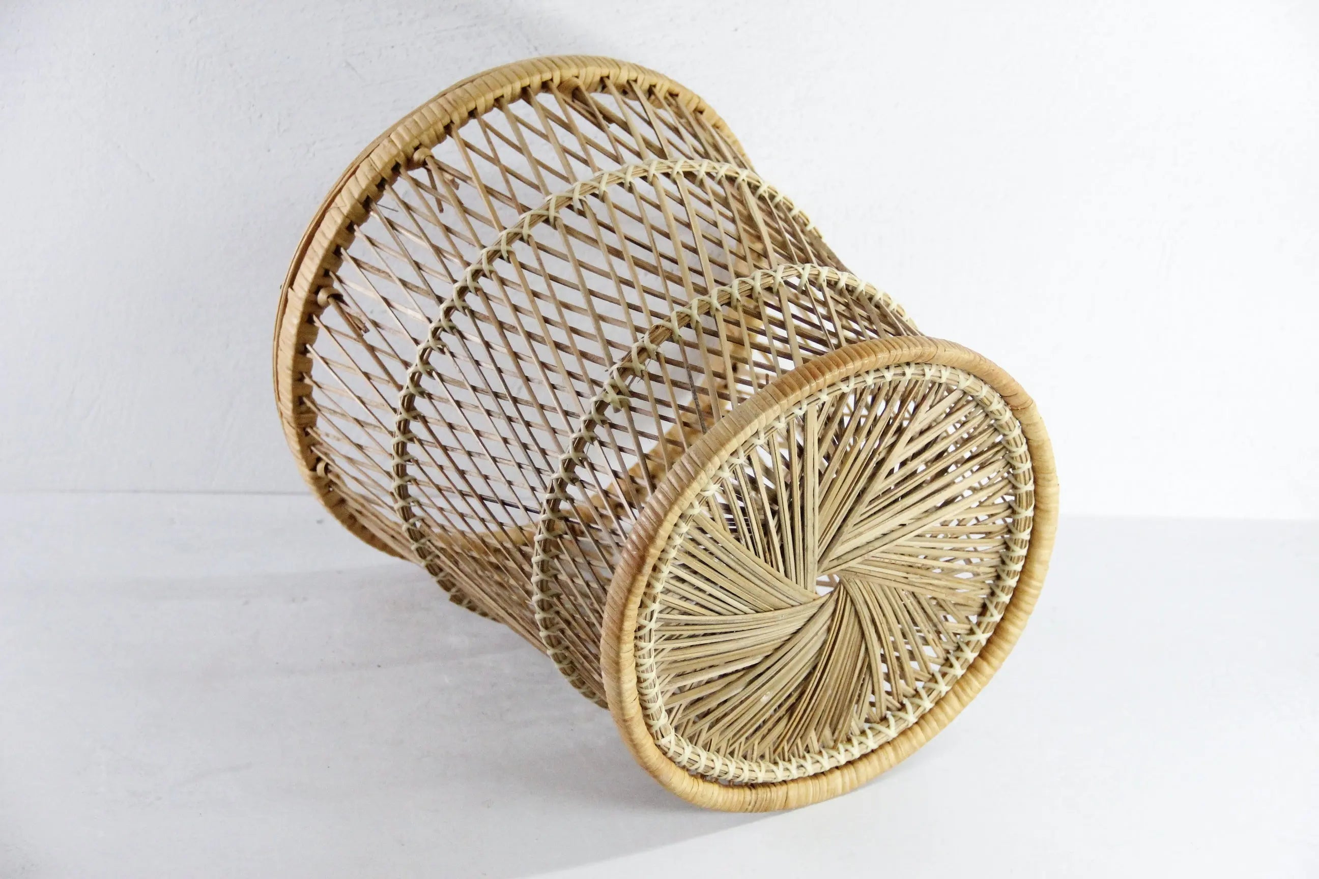 Vintage Rattan Basket | Waste Basket-Side Table Stand  Debra Hall Lifestyle