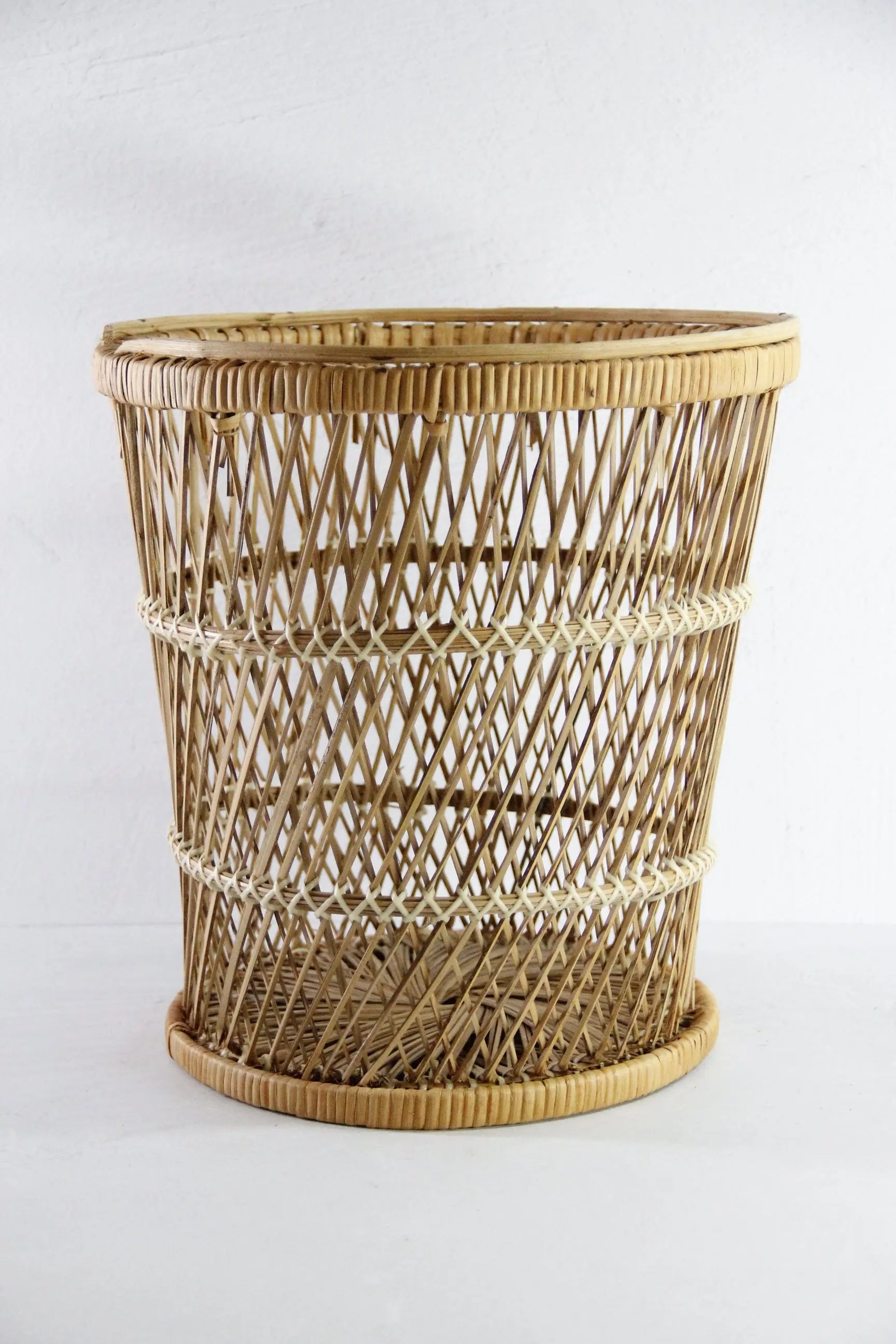 Vintage Rattan Basket | Waste Basket-Side Table Stand  Debra Hall Lifestyle