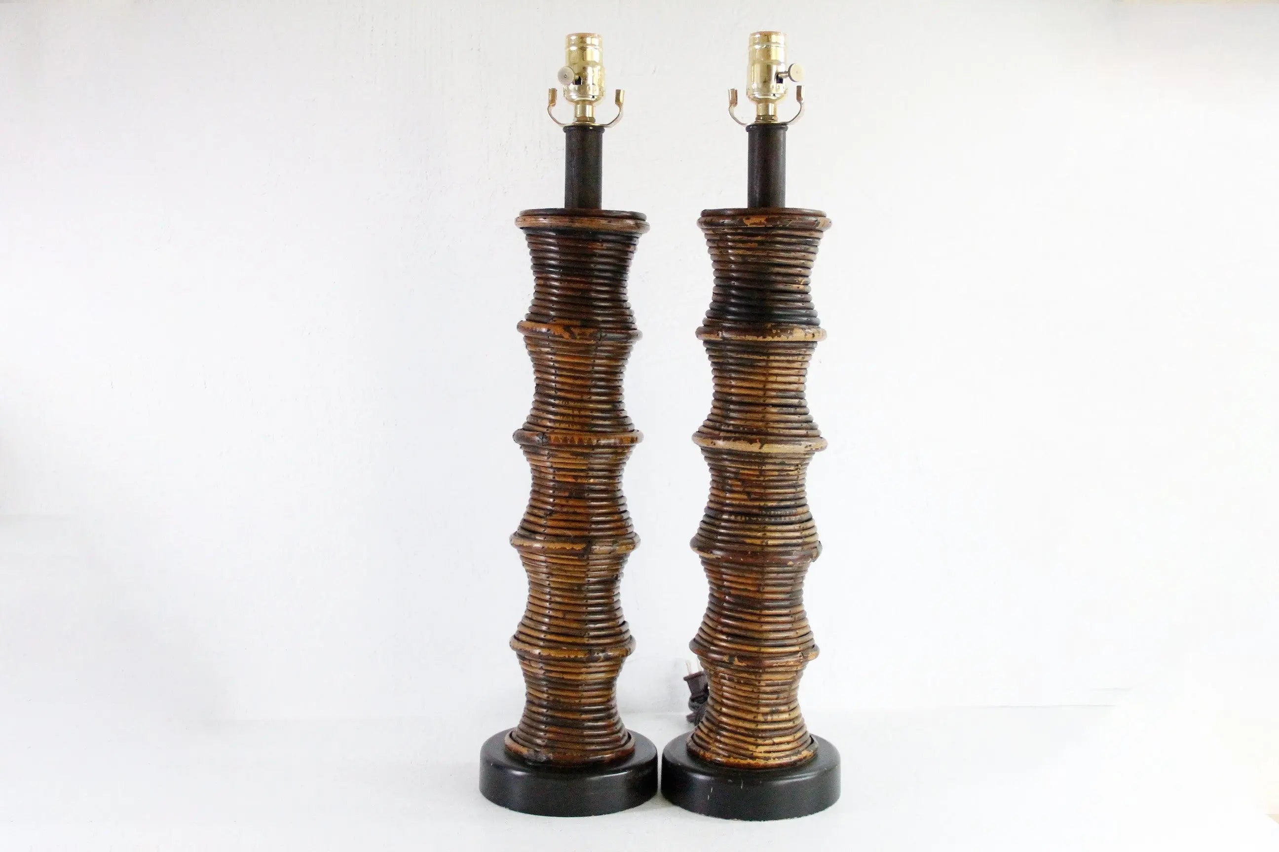 Vintage Rattan Lamp | Coiled Pencil Reed Bamboo Pair  Debra Hall Lifestyle