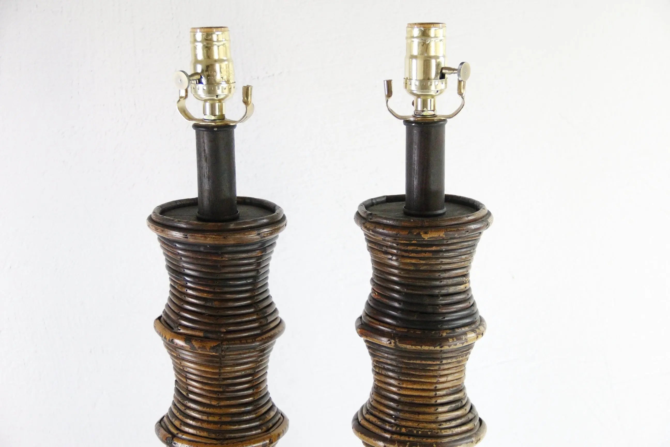 Vintage Rattan Lamp | Coiled Pencil Reed Bamboo Pair  Debra Hall Lifestyle