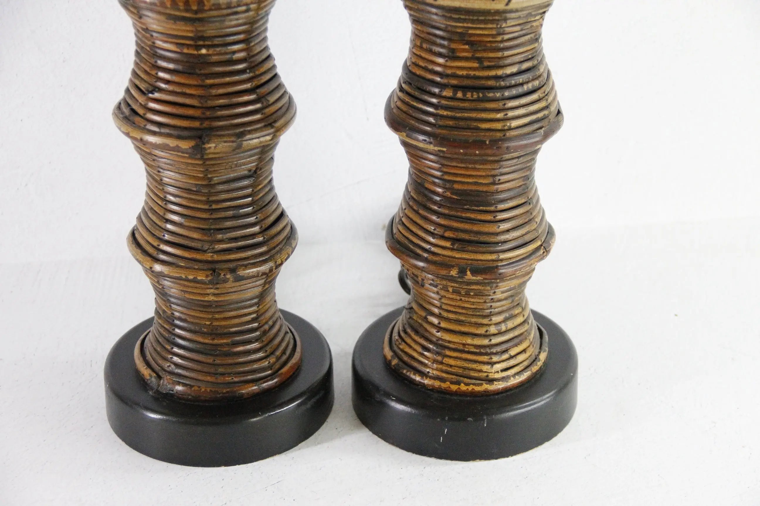 Vintage Rattan Lamp | Coiled Pencil Reed Bamboo Pair  Debra Hall Lifestyle