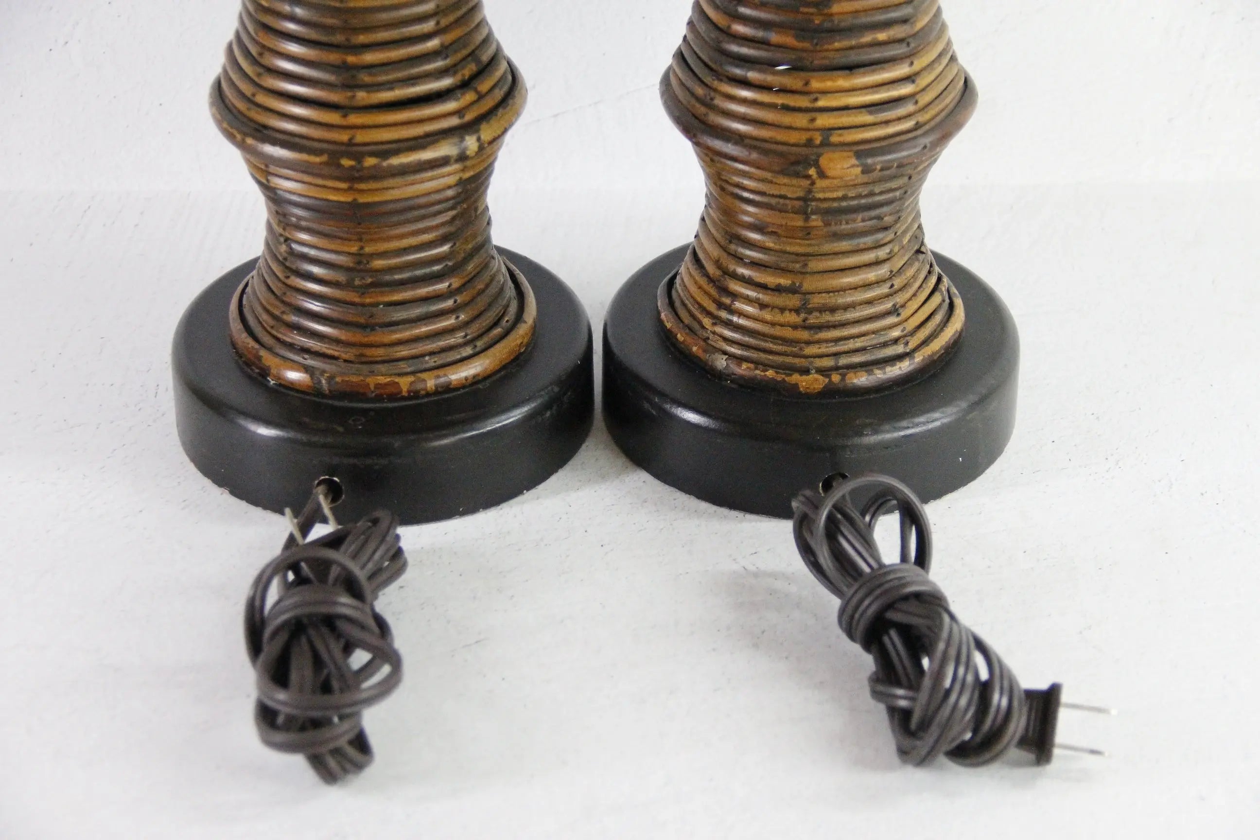 Vintage Rattan Lamp | Coiled Pencil Reed Bamboo Pair  Debra Hall Lifestyle