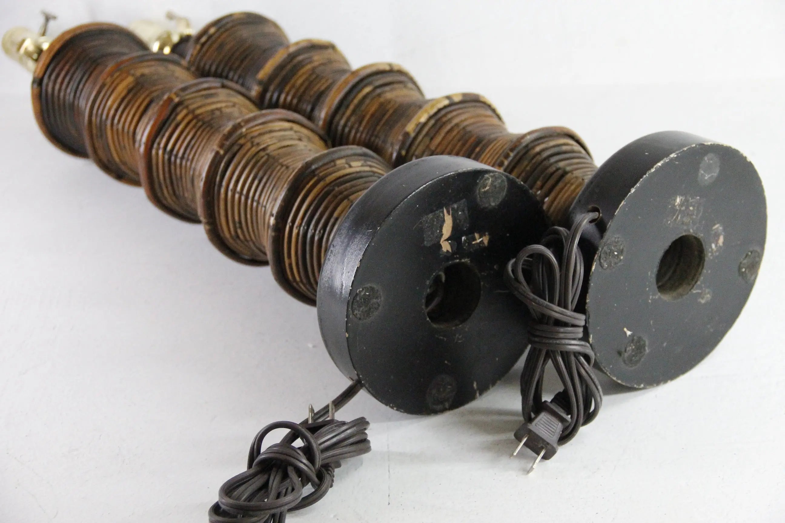 Vintage Rattan Lamp | Coiled Pencil Reed Bamboo Pair  Debra Hall Lifestyle