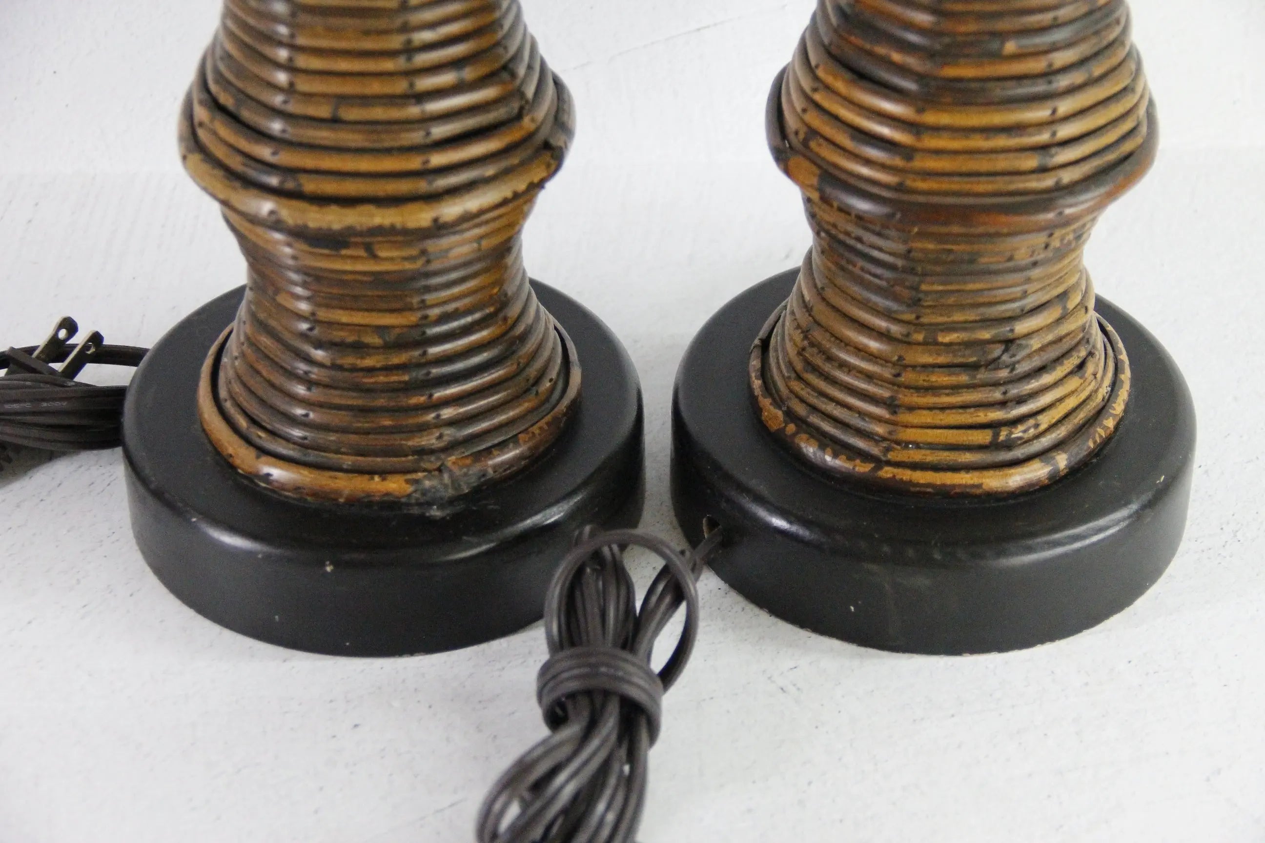 Vintage Rattan Lamp | Coiled Pencil Reed Bamboo Pair  Debra Hall Lifestyle