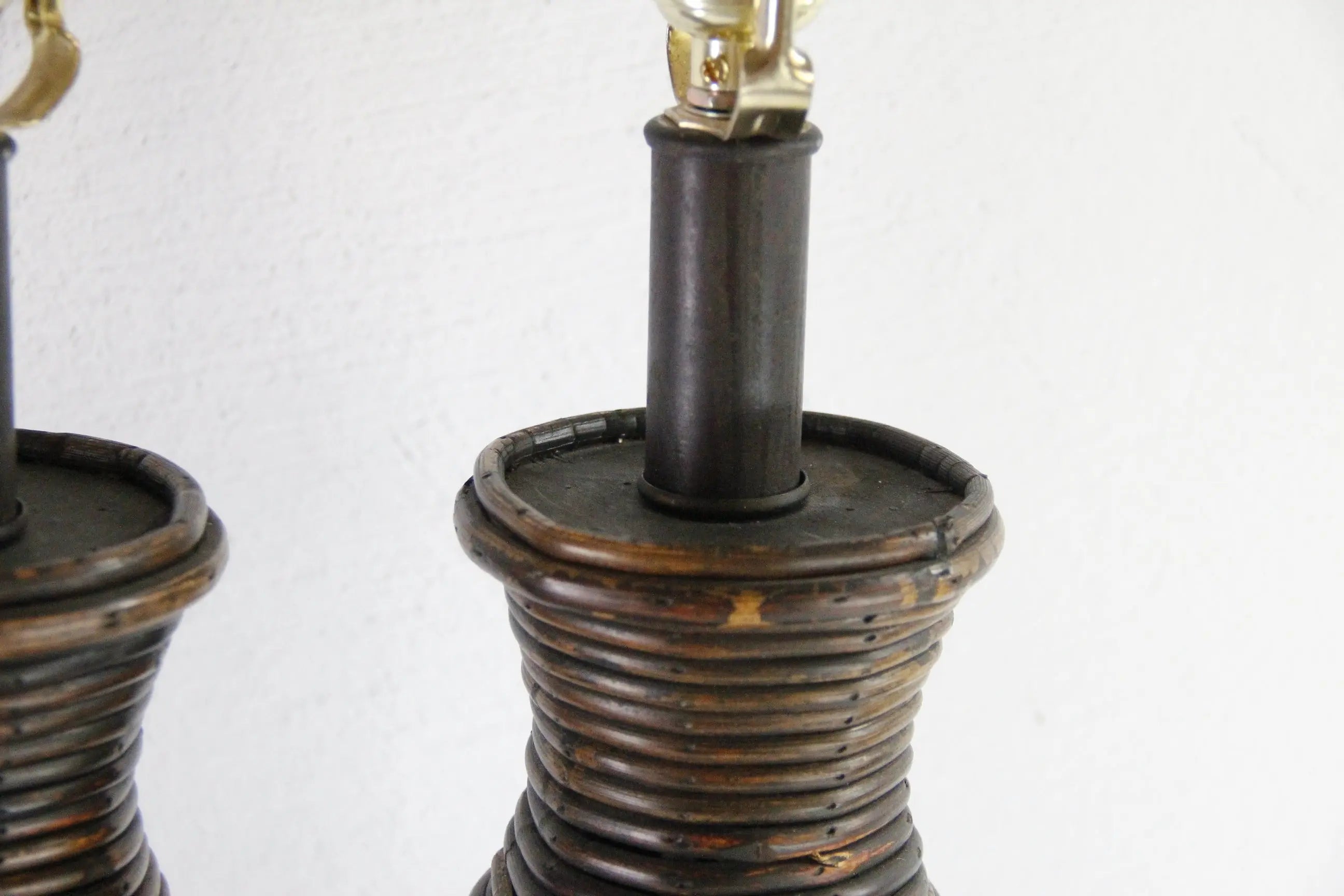 Vintage Rattan Lamp | Coiled Pencil Reed Bamboo Pair  Debra Hall Lifestyle