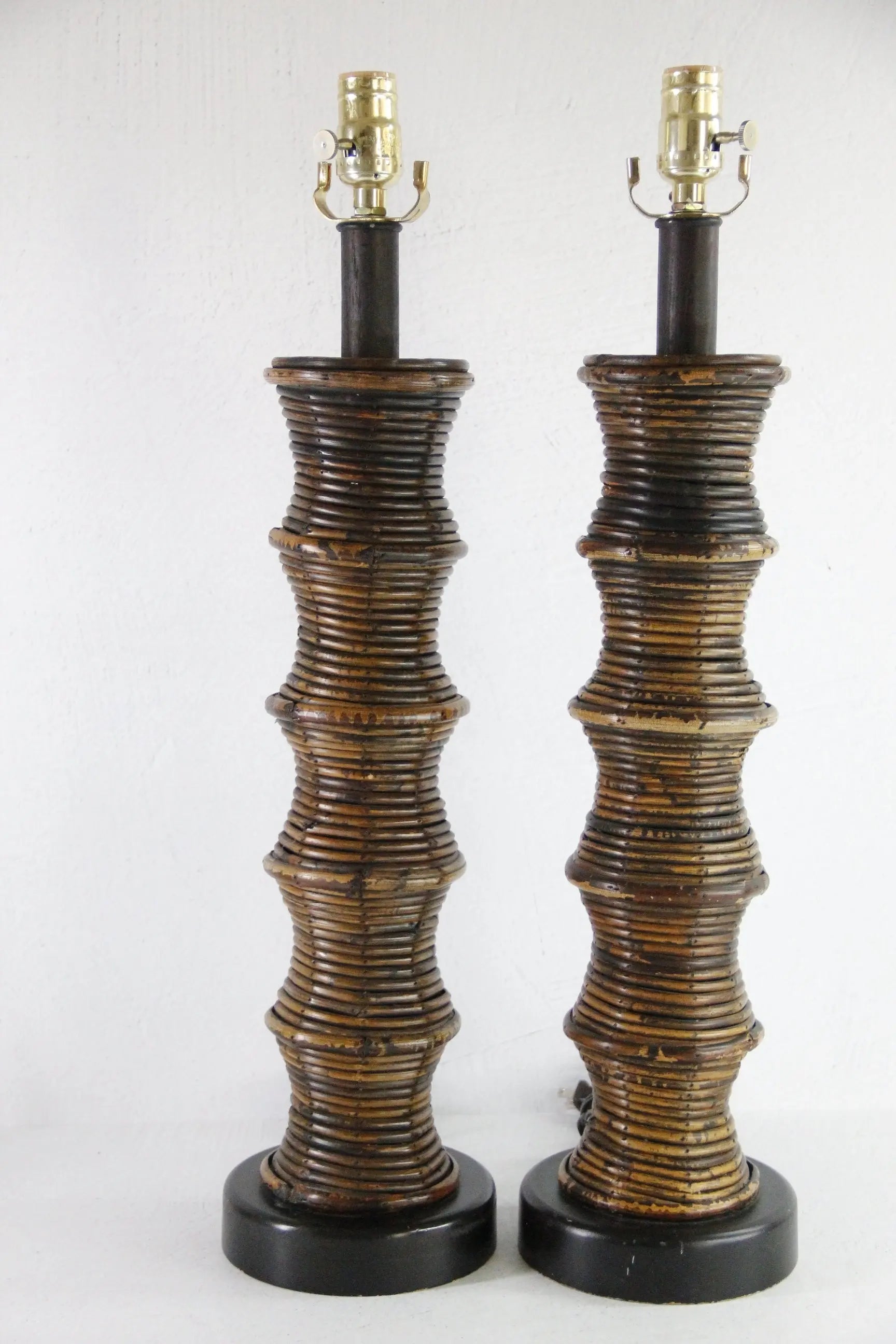 Vintage Rattan Lamp | Coiled Pencil Reed Bamboo Pair  Debra Hall Lifestyle