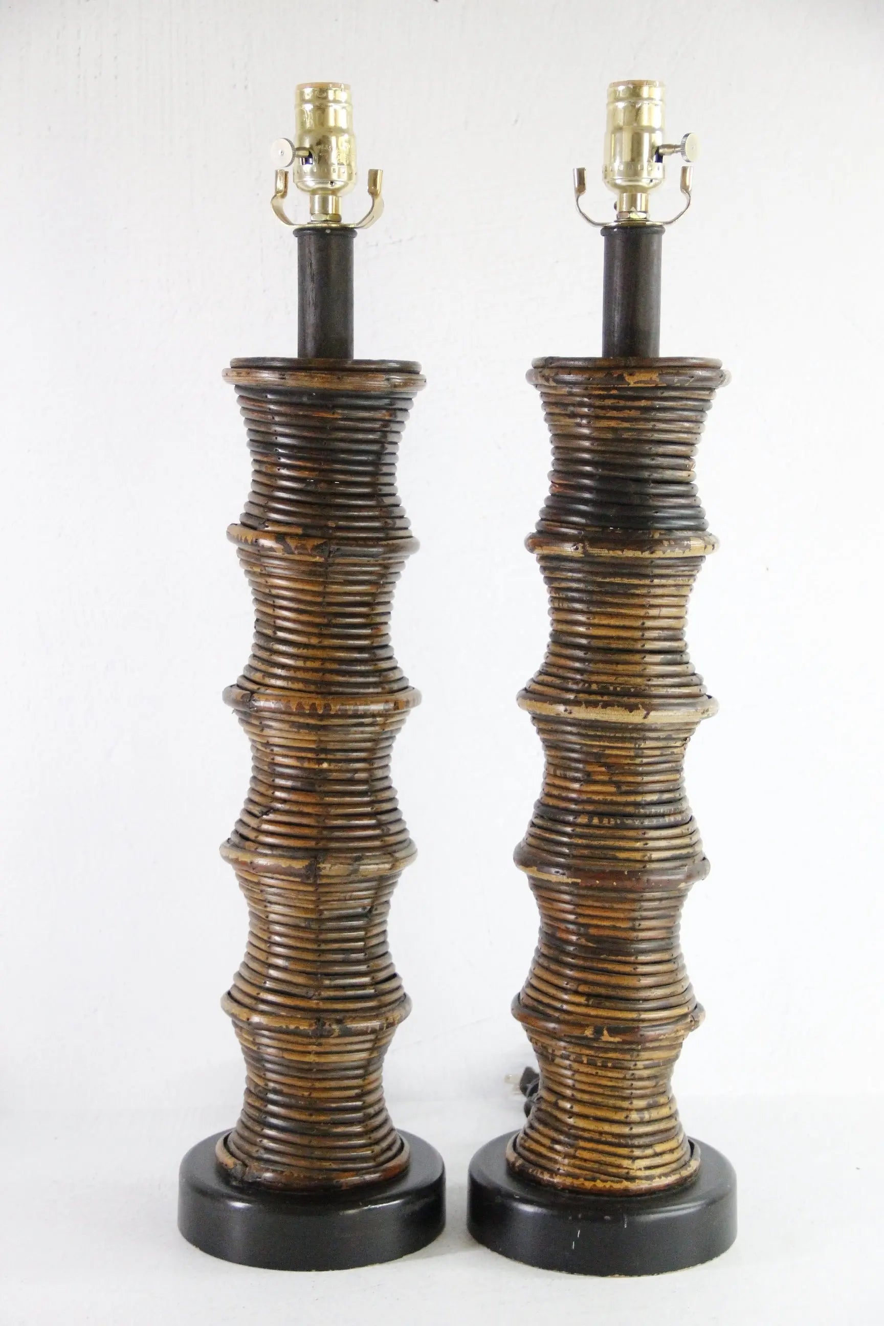 Vintage Rattan Lamp | Coiled Pencil Reed Bamboo Pair  Debra Hall Lifestyle