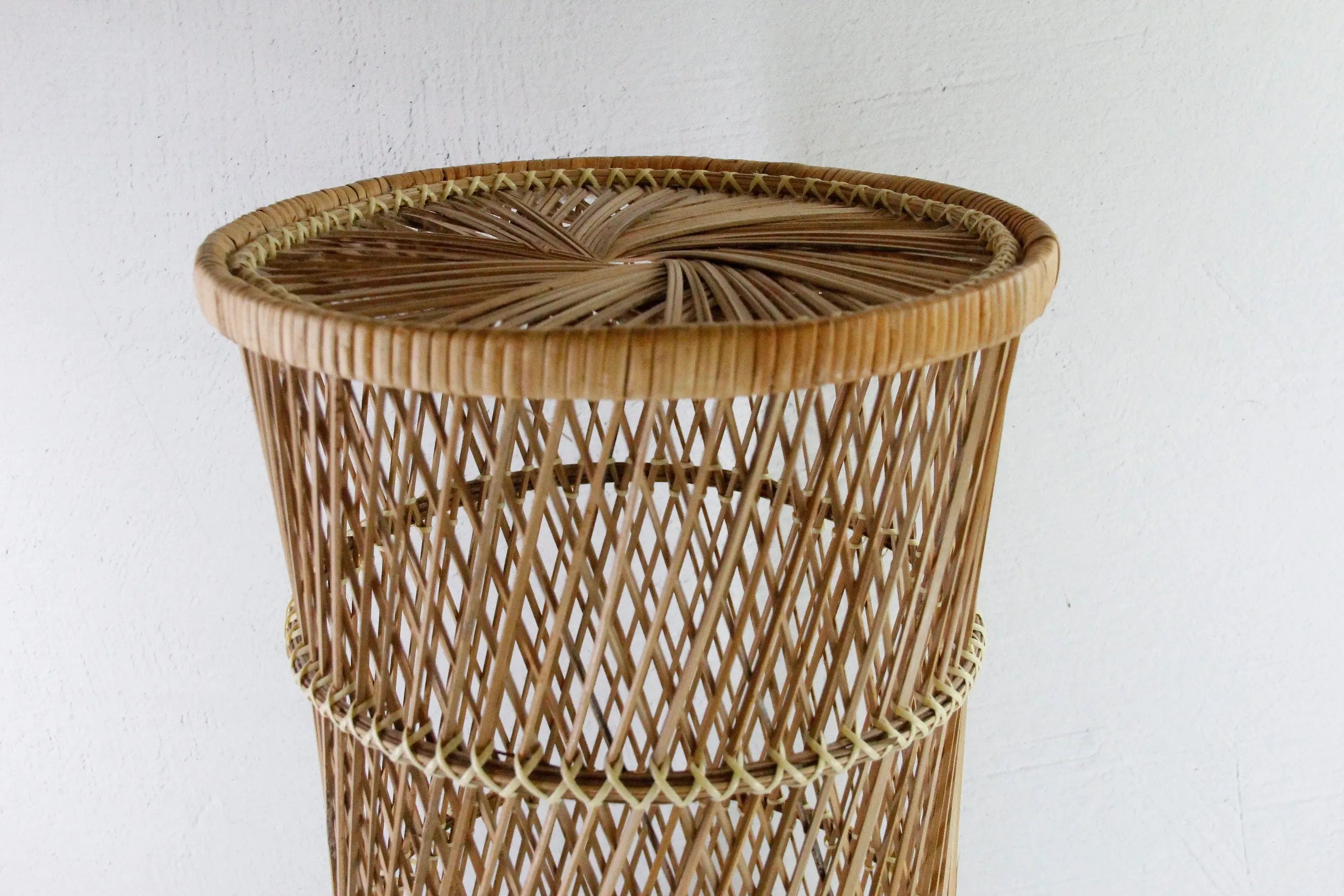 Vintage Rattan Plant Stand | Tall Umbrella Basket