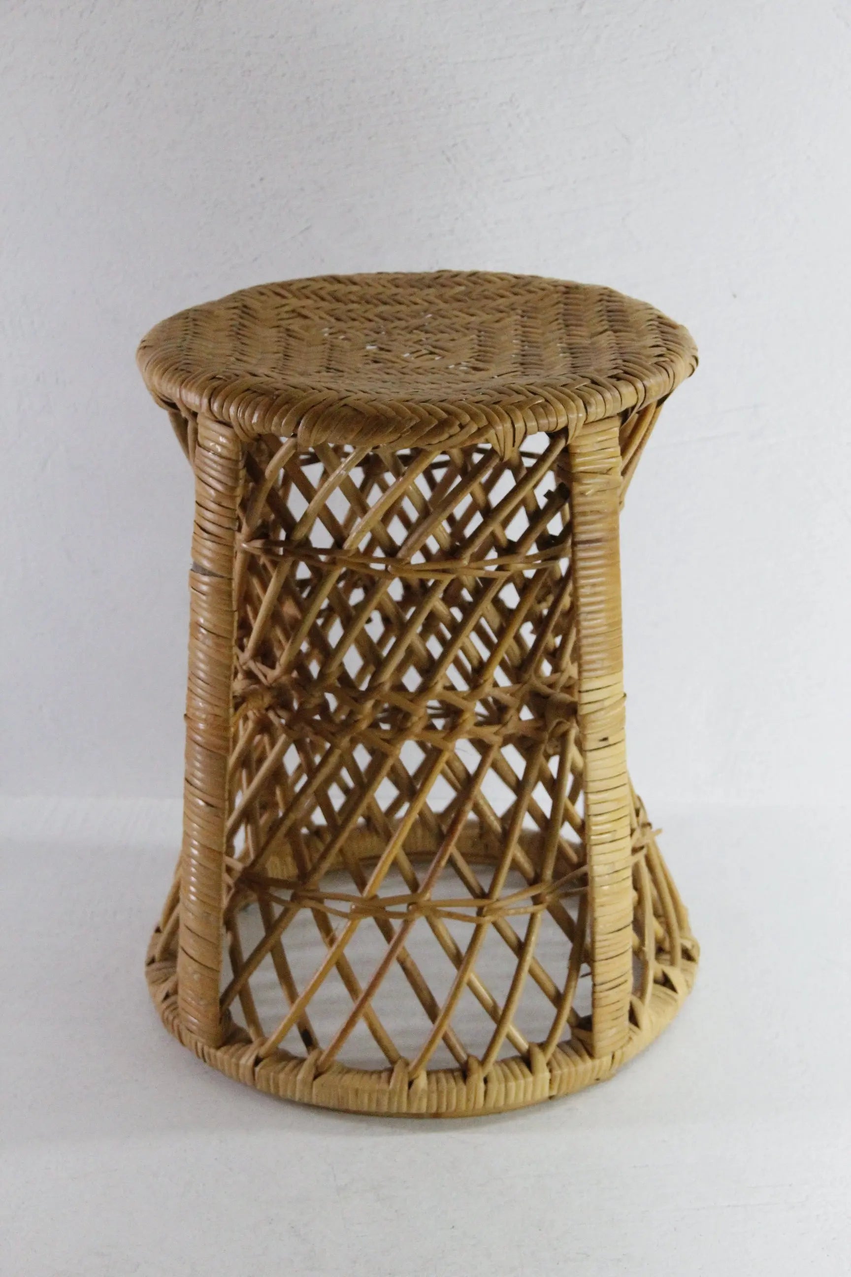 Vintage Rattan Side Table | Midcentury Modern Plant Stand