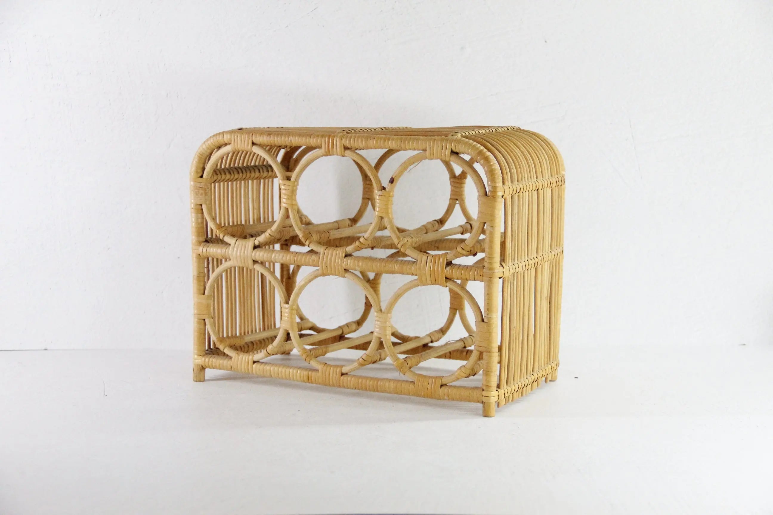 Vintage Rattan Wine Rack | Bamboo Tabletop 6 Bottle  Debra Hall Lifestyle