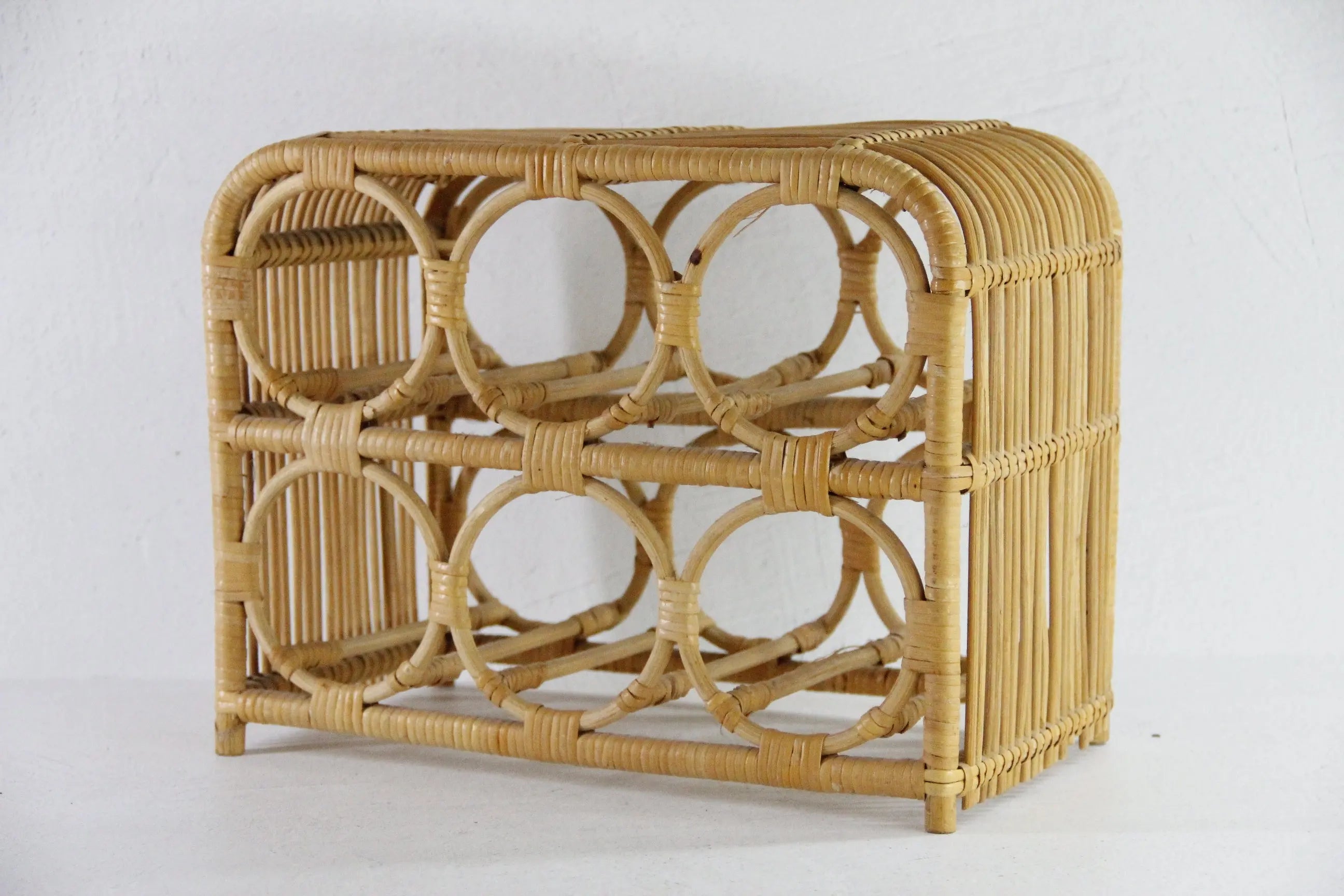Vintage Rattan Wine Rack | Bamboo Tabletop 6 Bottle  Debra Hall Lifestyle