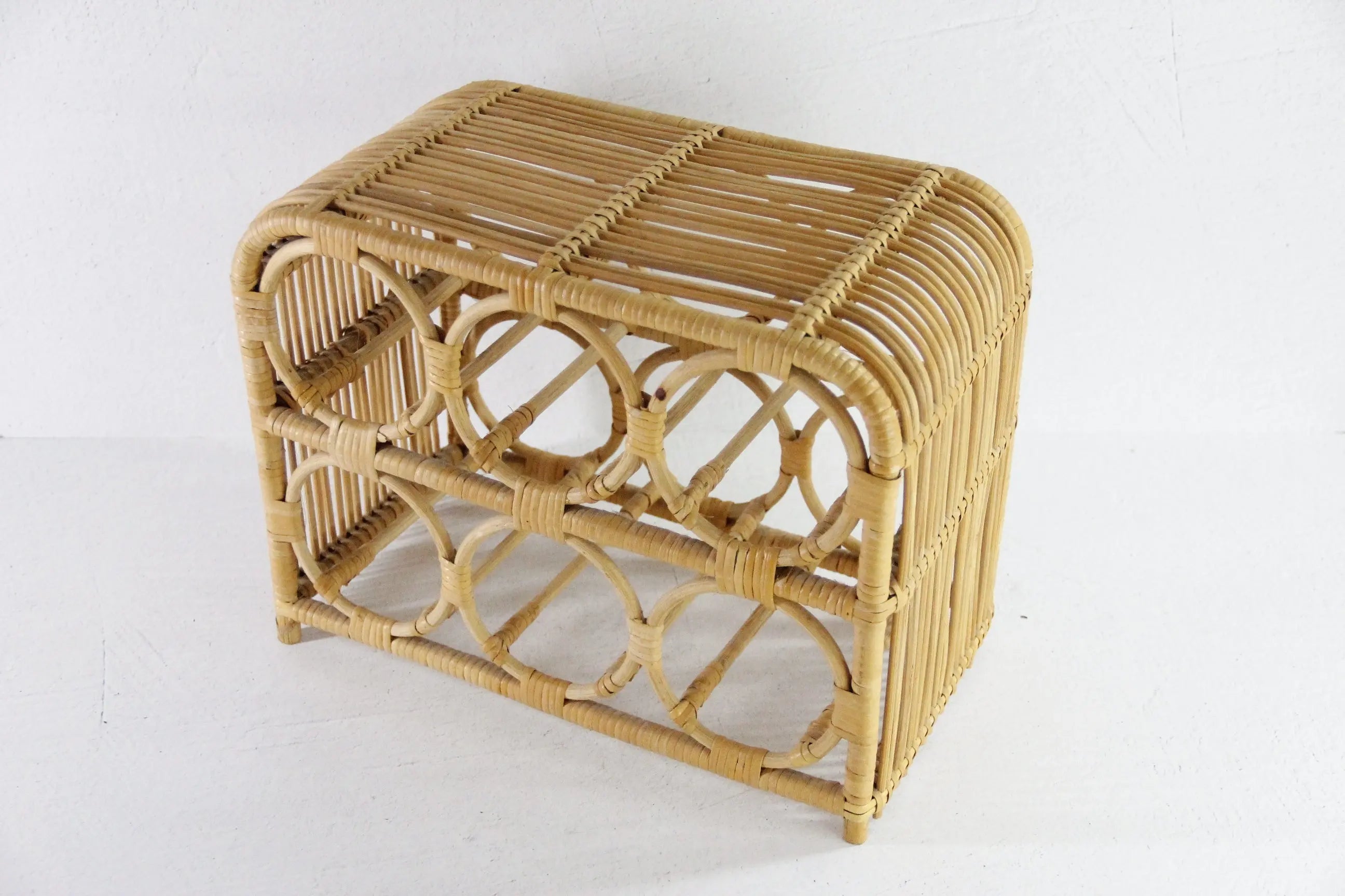 Vintage Rattan Wine Rack | Bamboo Tabletop 6 Bottle  Debra Hall Lifestyle
