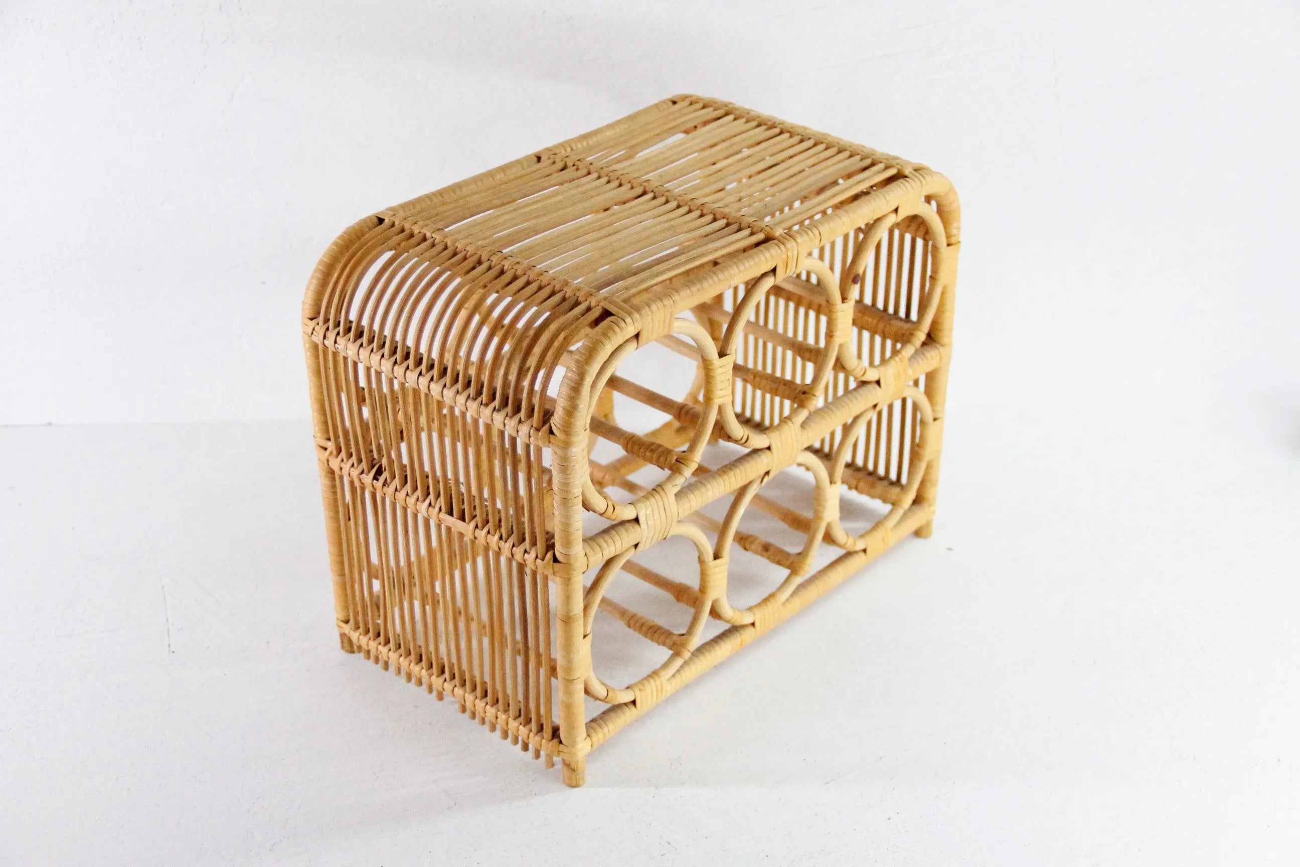 Vintage Rattan Wine Rack | Bamboo Tabletop 6 Bottle  Debra Hall Lifestyle