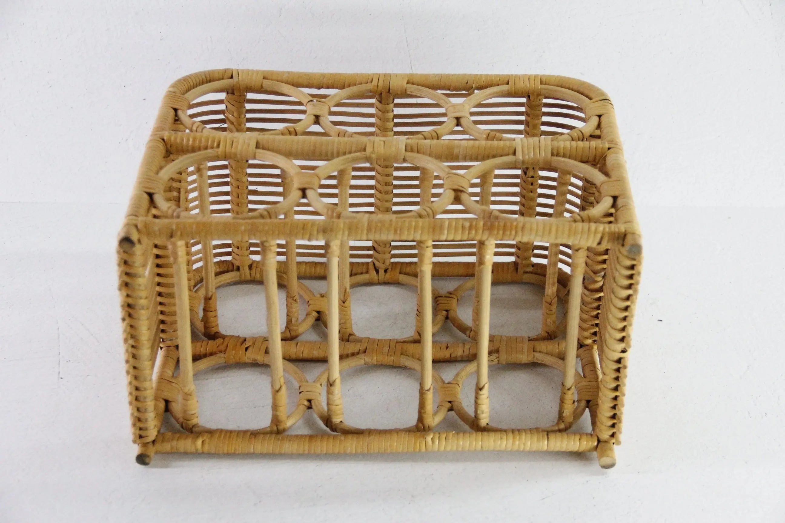 Vintage Rattan Wine Rack | Bamboo Tabletop 6 Bottle  Debra Hall Lifestyle