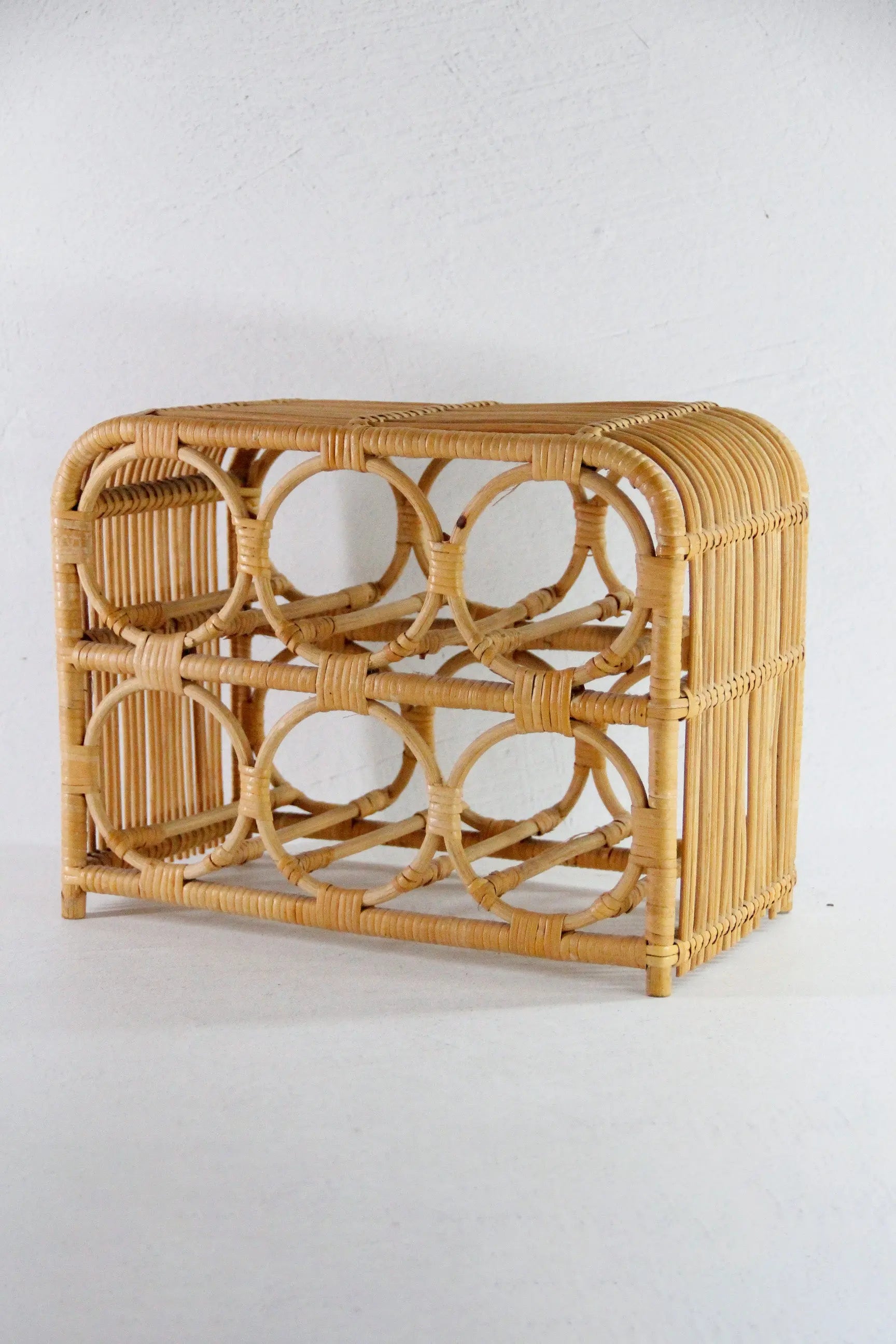 Vintage Rattan Wine Rack | Bamboo Tabletop 6 Bottle  Debra Hall Lifestyle