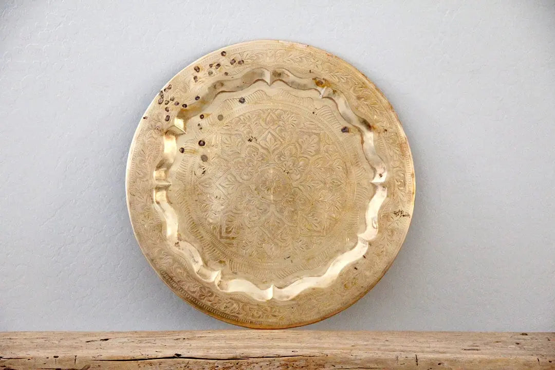Vintage Round Brass Tray | Incised  Debra Hall Lifestyle