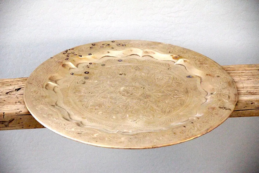 Vintage Round Brass Tray | Incised  Debra Hall Lifestyle