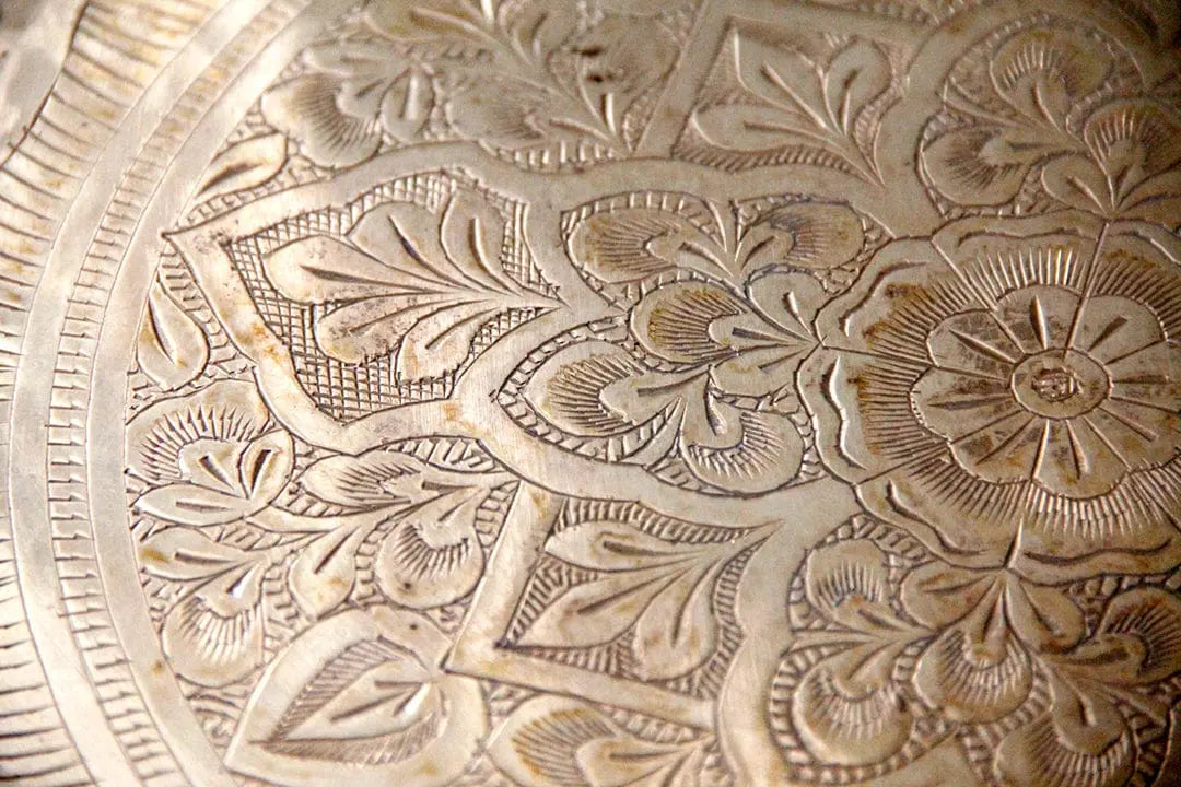 Vintage Round Brass Tray | Incised  Debra Hall Lifestyle