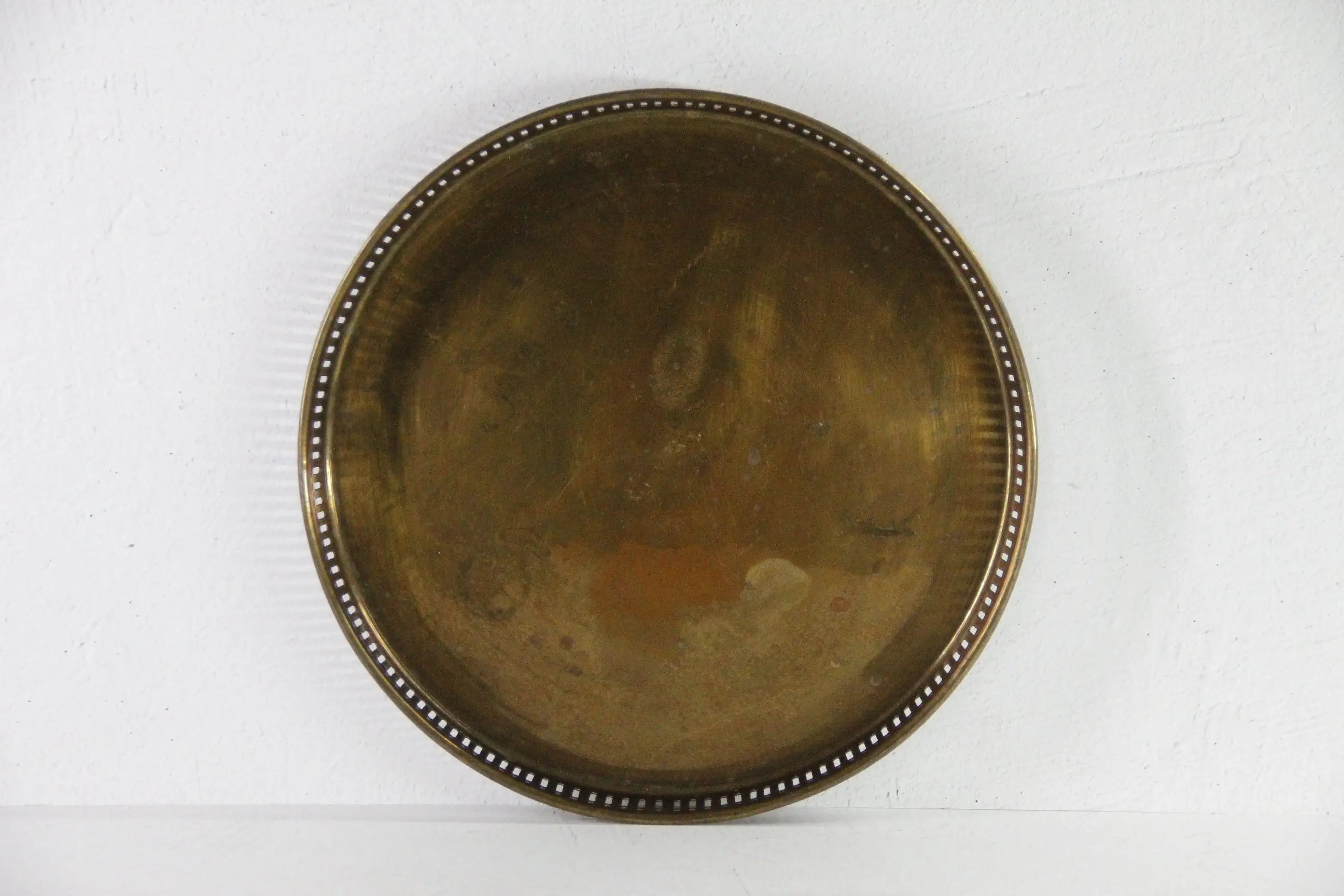 Vintage Round Brass Tray | Midcentury Reticulated Bar/Gallery 12"  Debra Hall Lifestyle