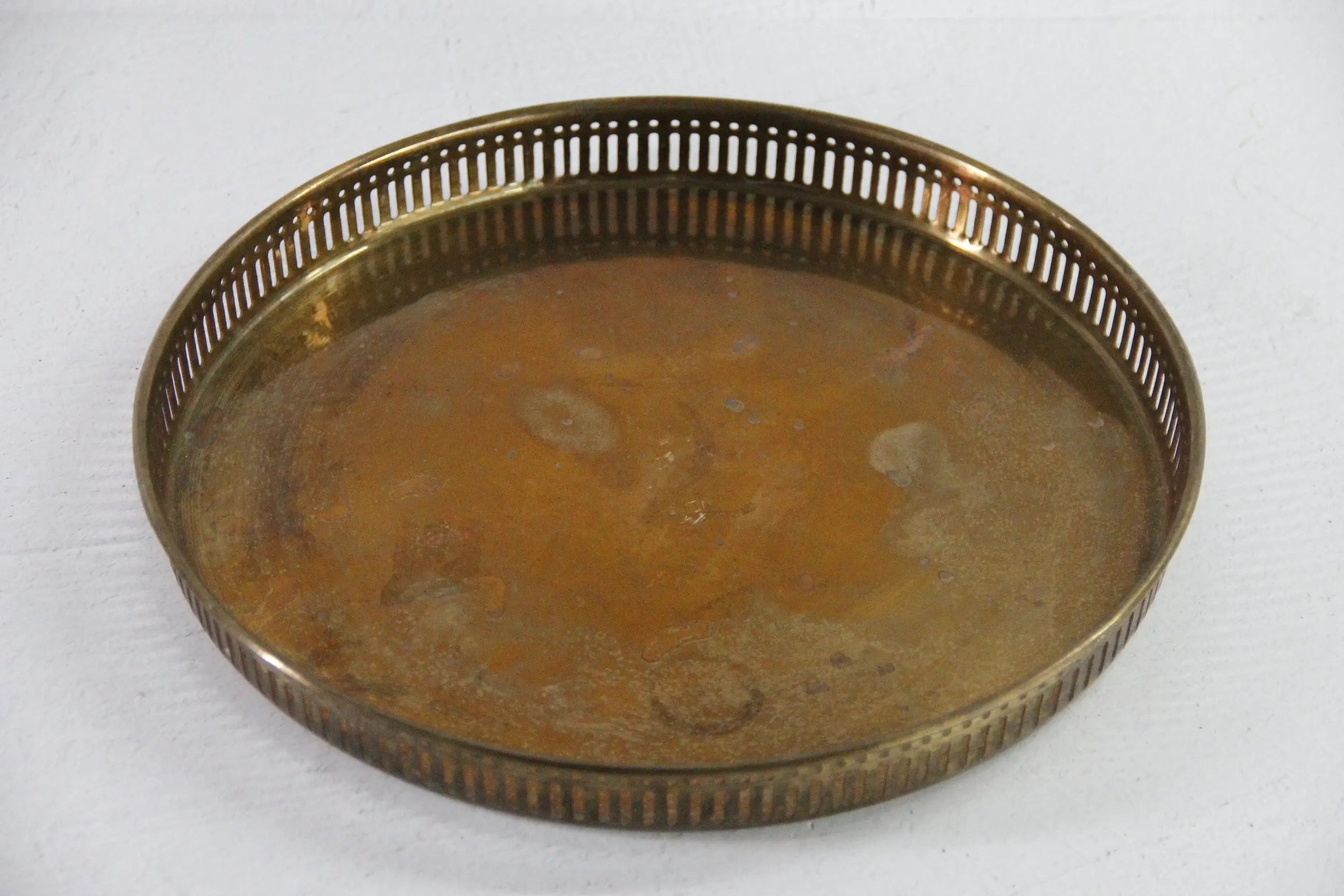 Vintage Round Brass Tray | Midcentury Reticulated Bar/Gallery 12"  Debra Hall Lifestyle