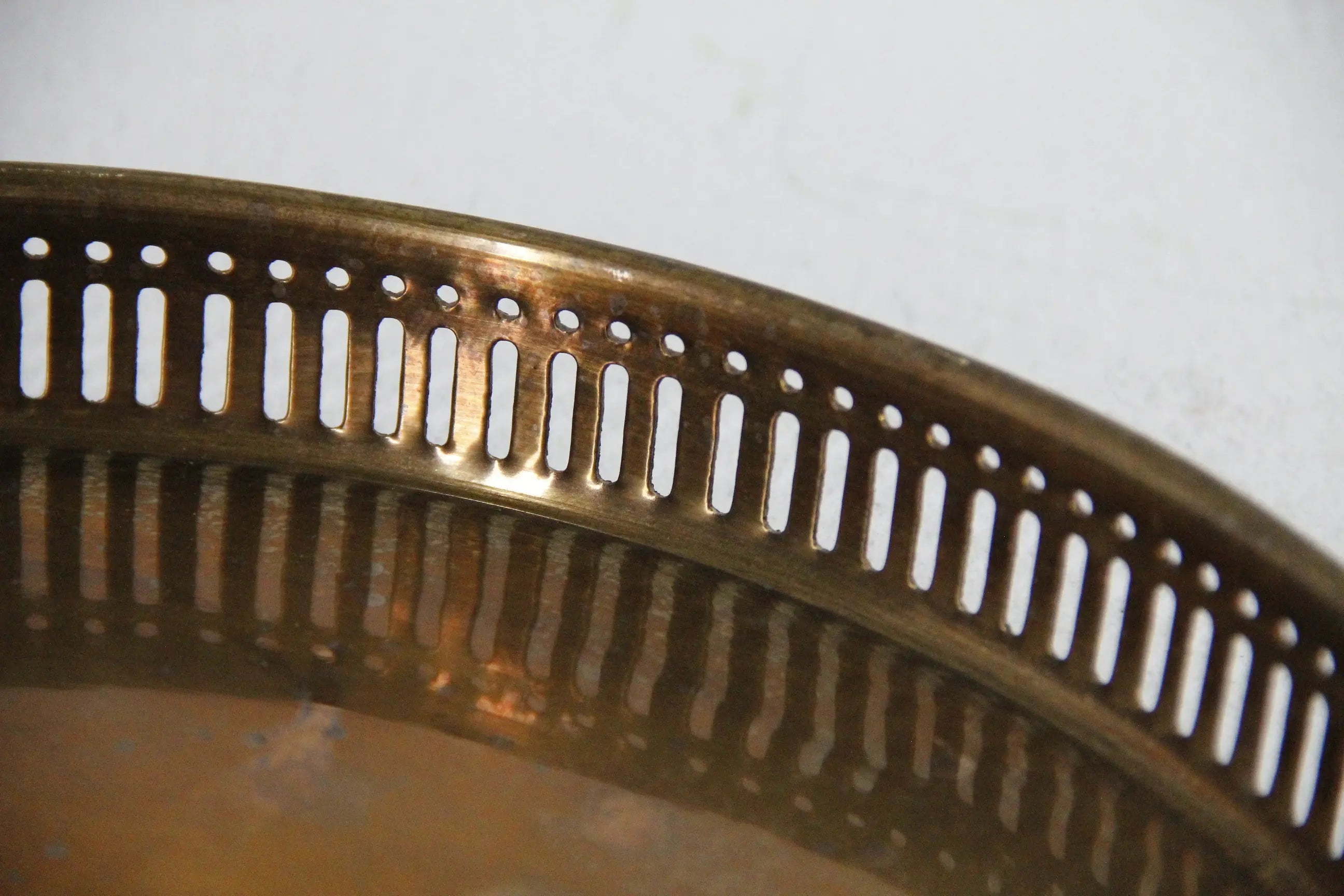 Vintage Round Brass Tray | Midcentury Reticulated Bar/Gallery 12"  Debra Hall Lifestyle