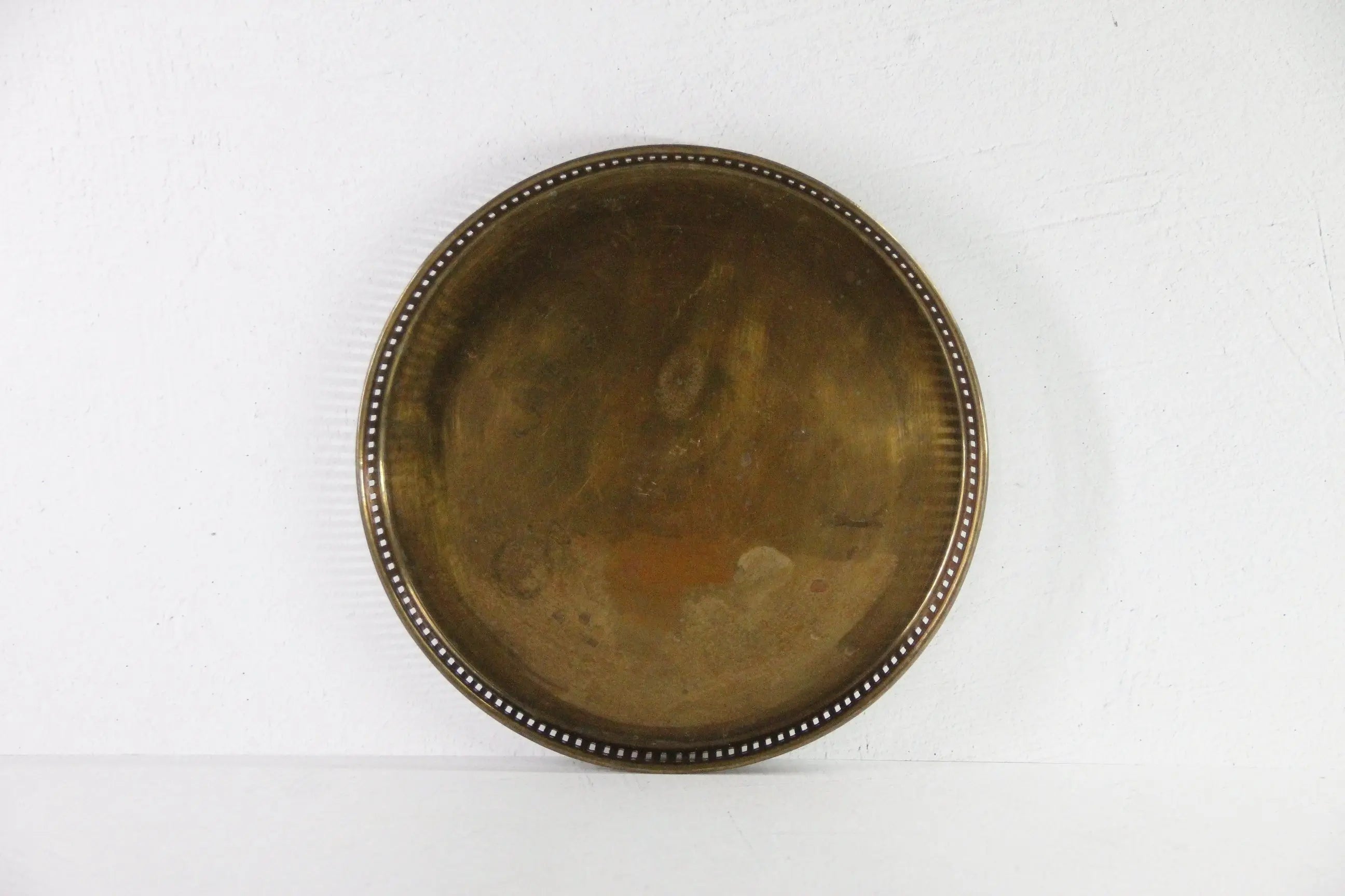 Vintage Round Brass Tray | Midcentury Reticulated Bar/Gallery 12"  Debra Hall Lifestyle