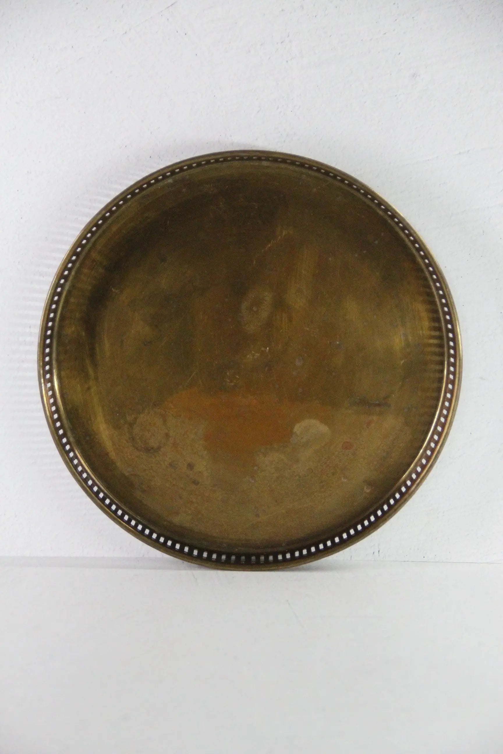 Vintage Round Brass Tray | Midcentury Reticulated Bar/Gallery 12"  Debra Hall Lifestyle