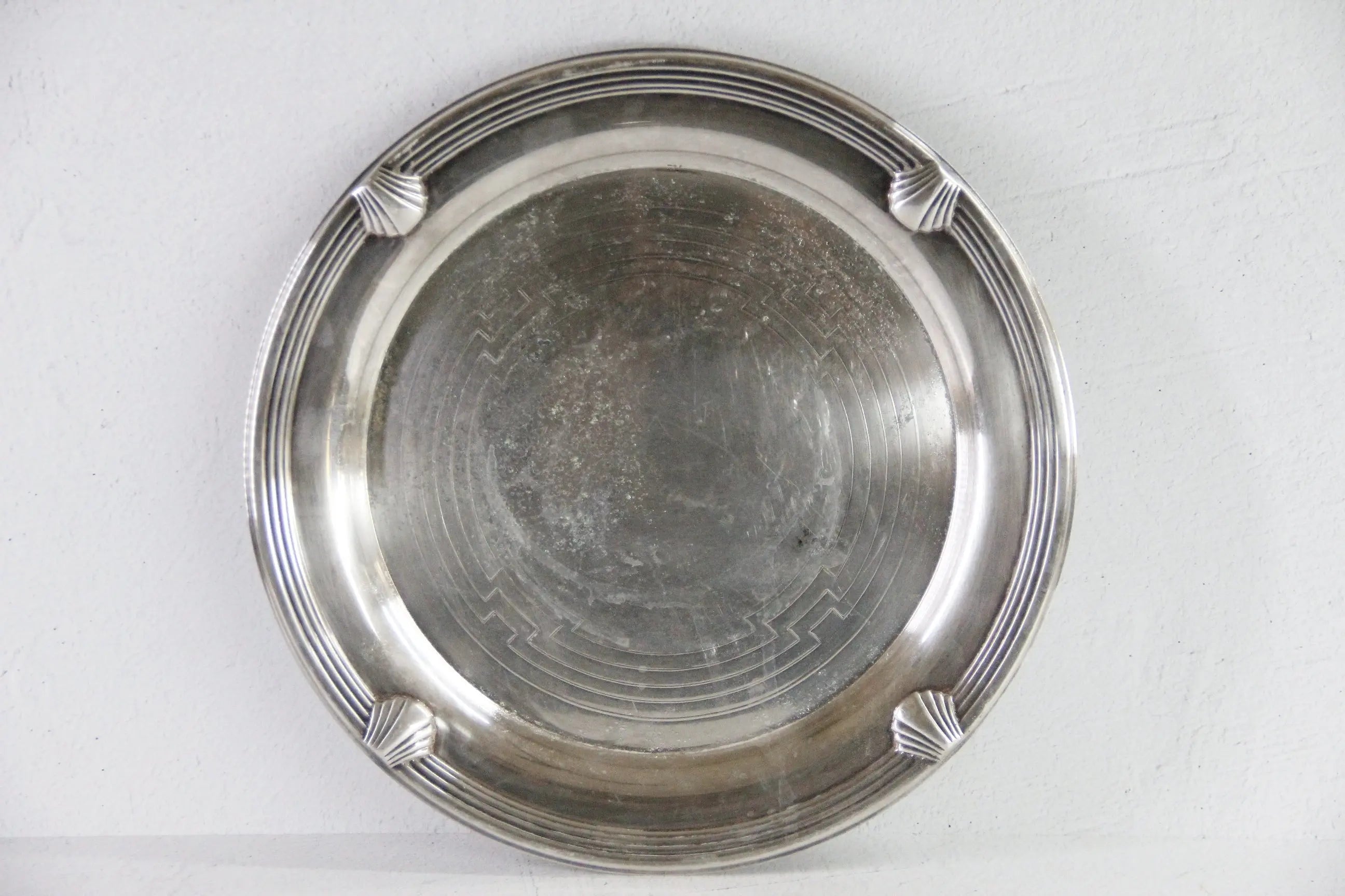 Vintage Round Silver Tray | Coastal Seashell 12.5" Barware Gallery  Debra Hall Lifestyle