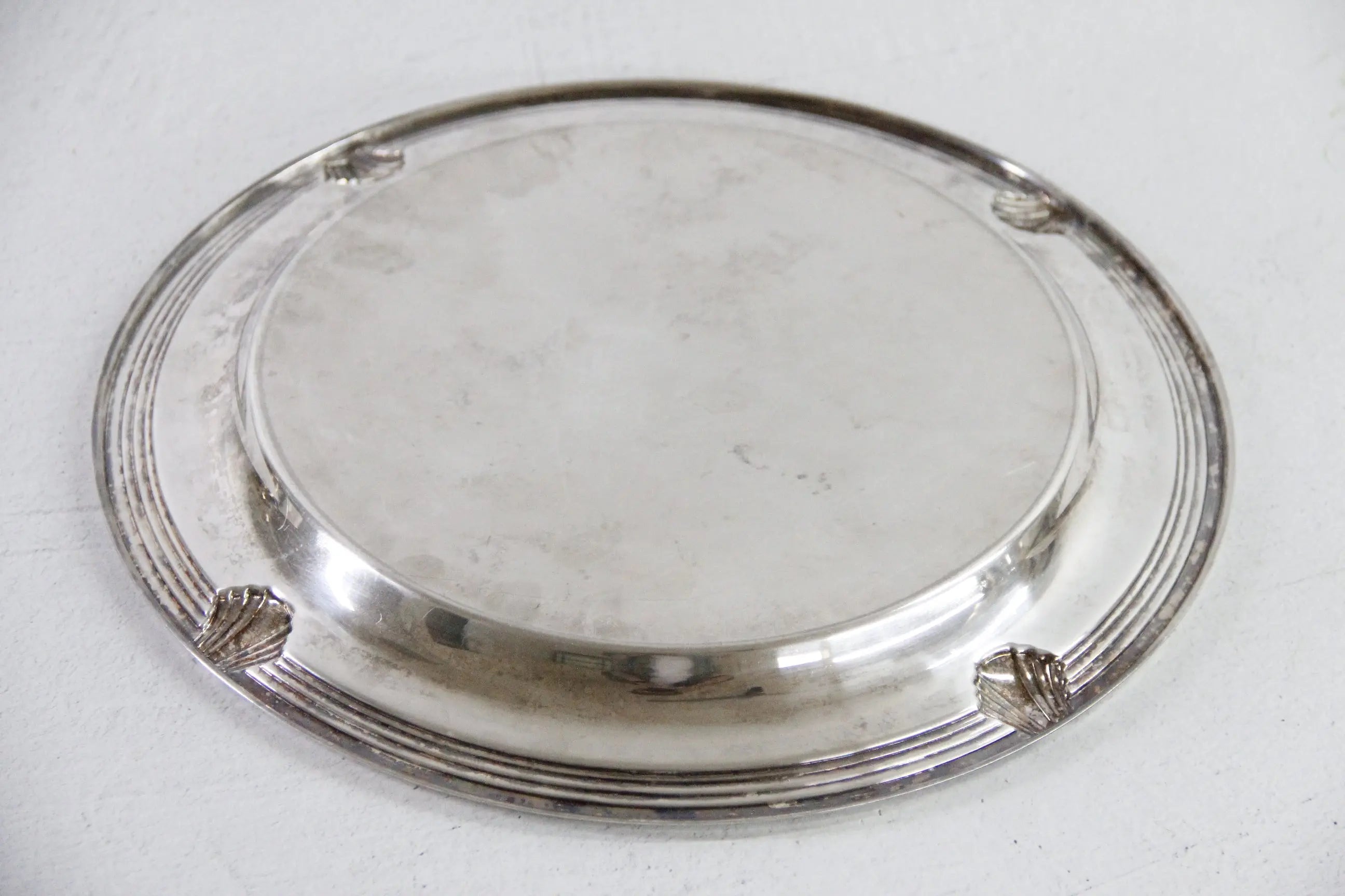 Vintage Round Silver Tray | Coastal Seashell 12.5" Barware Gallery  Debra Hall Lifestyle